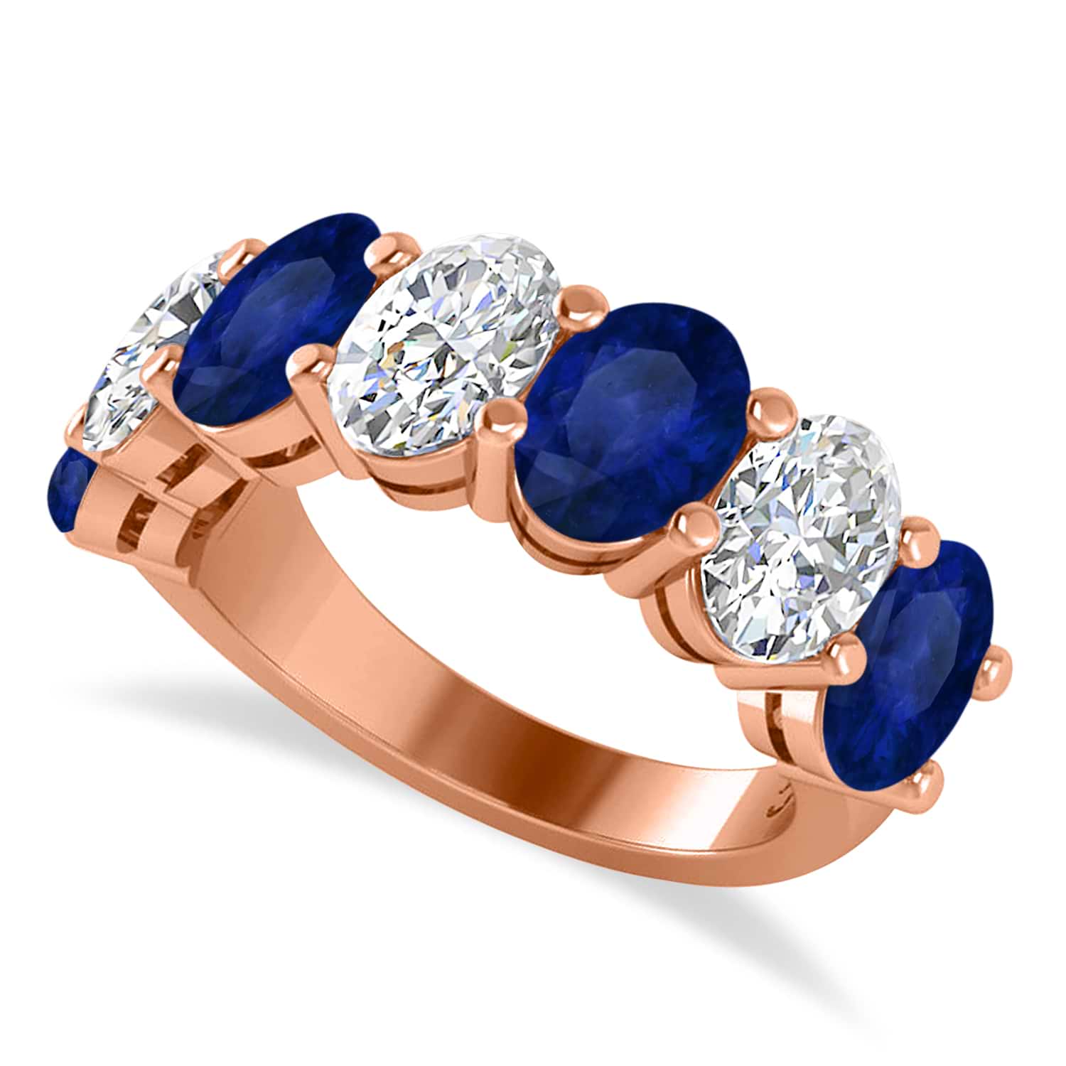 Oval Diamond & Blue Sapphire Seven Stone Ring 14k Rose Gold (7.00ct)
