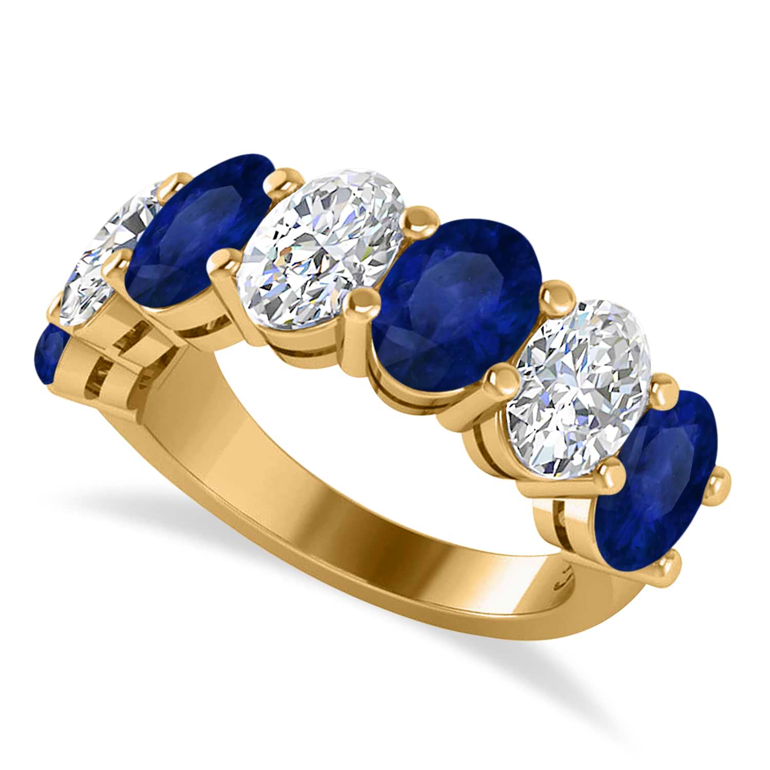 Oval Diamond & Blue Sapphire Seven Stone Ring 14k Yellow Gold (7.00ct)