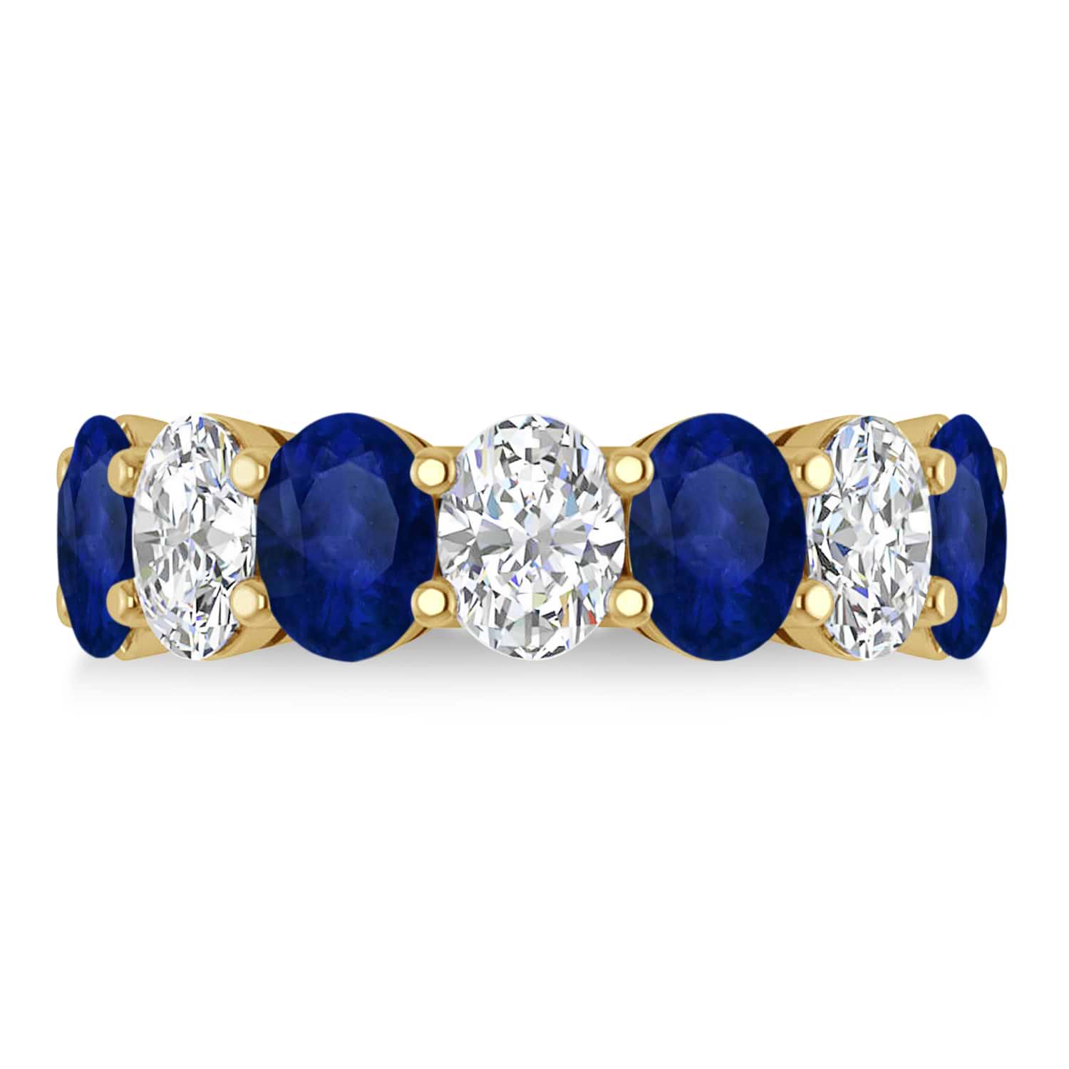 Oval Diamond & Blue Sapphire Seven Stone Ring 14k Yellow Gold (7.00ct)