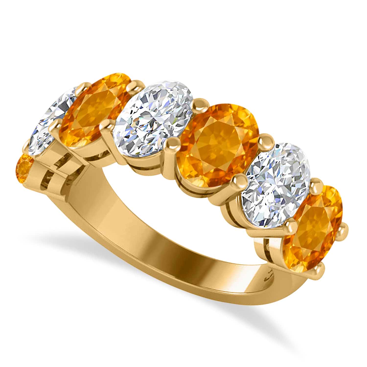 Oval Diamond & Citrine Seven Stone Ring 14k Yellow Gold (6.40ct)
