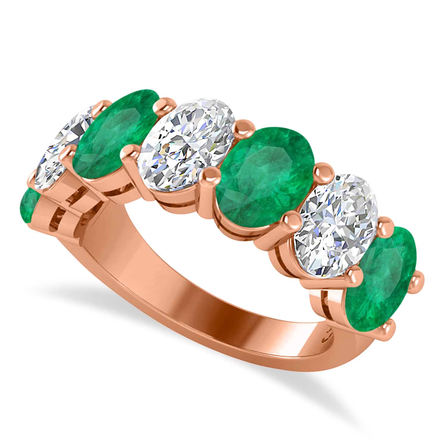 Oval Diamond & Emerald Seven Stone Ring 14k Rose Gold (6.40ct)