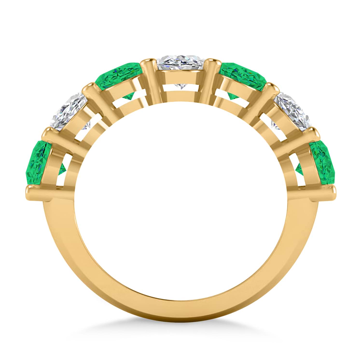 Oval Diamond & Emerald Seven Stone Ring 14k Yellow Gold (6.40ct)