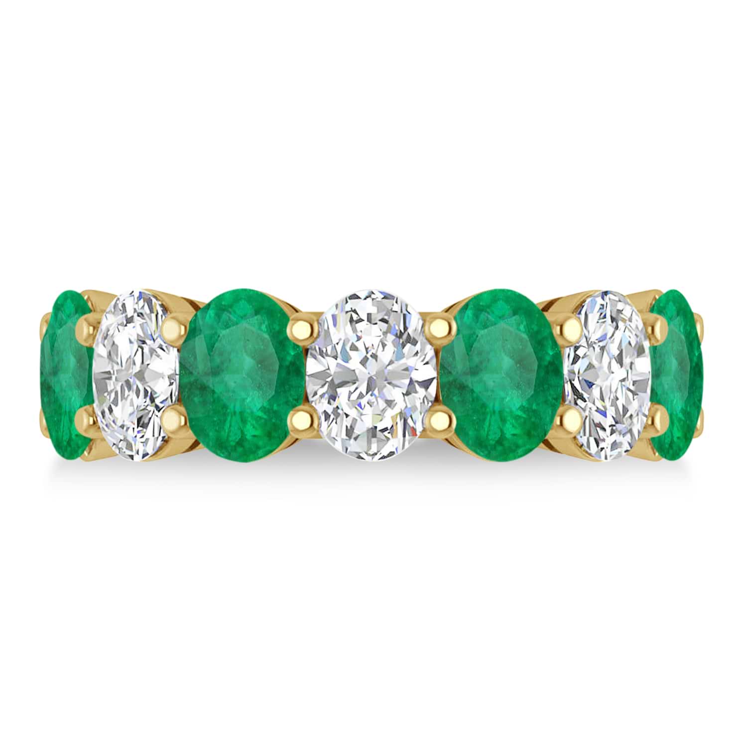 Oval Diamond & Emerald Seven Stone Ring 14k Yellow Gold (6.40ct)