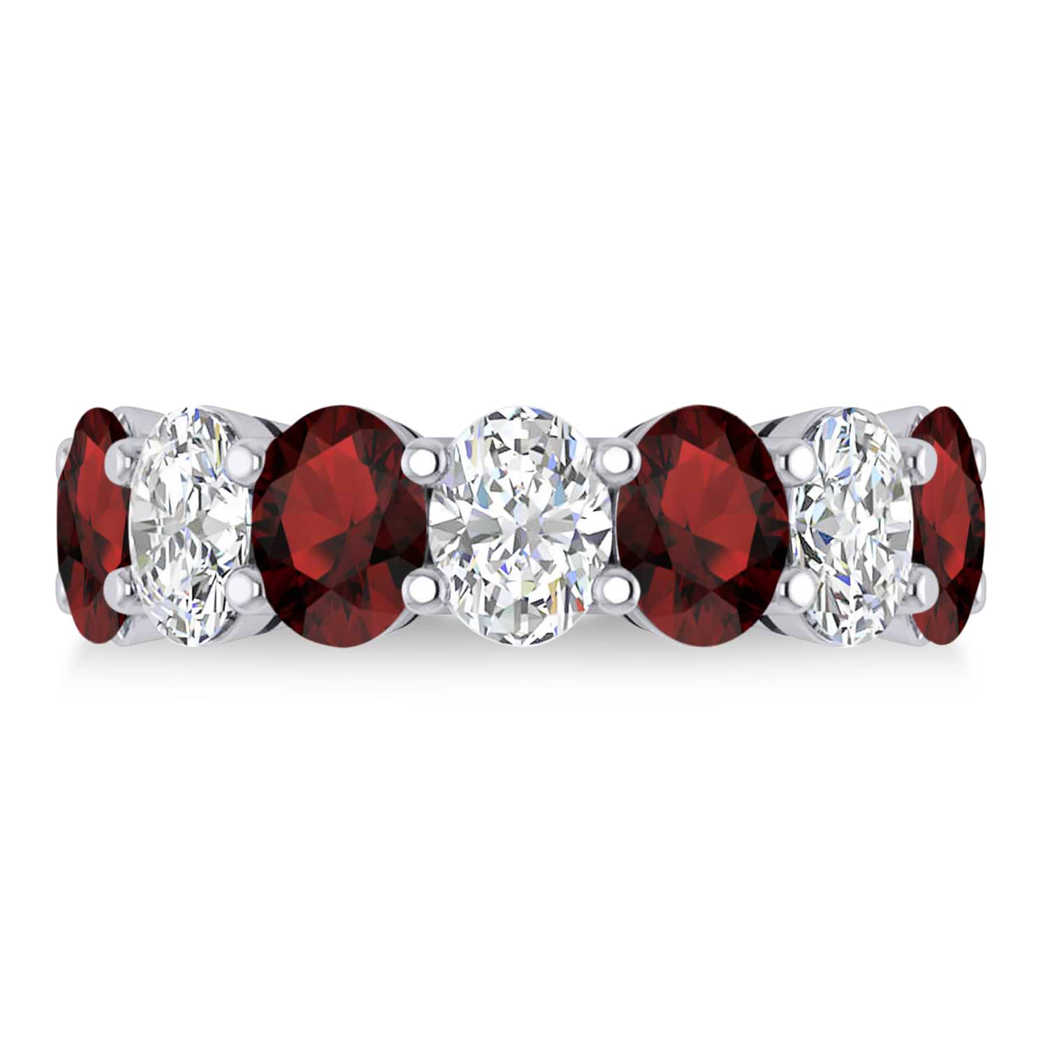 Oval Diamond & Garnet Seven Stone Ring 14k White Gold (7.00ct)