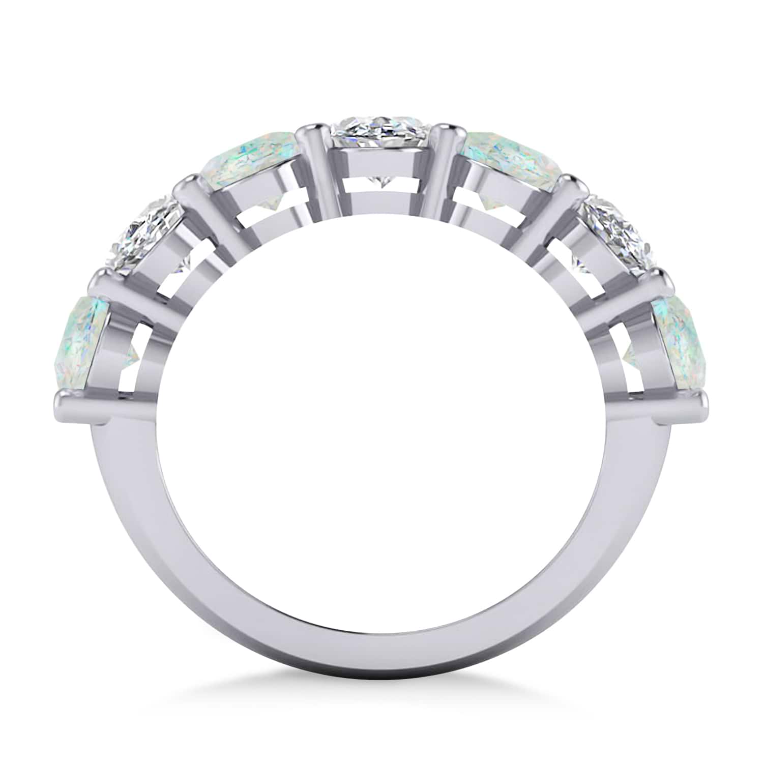 Oval Diamond & Opal Seven Stone Ring 14k White Gold (4.88ct)