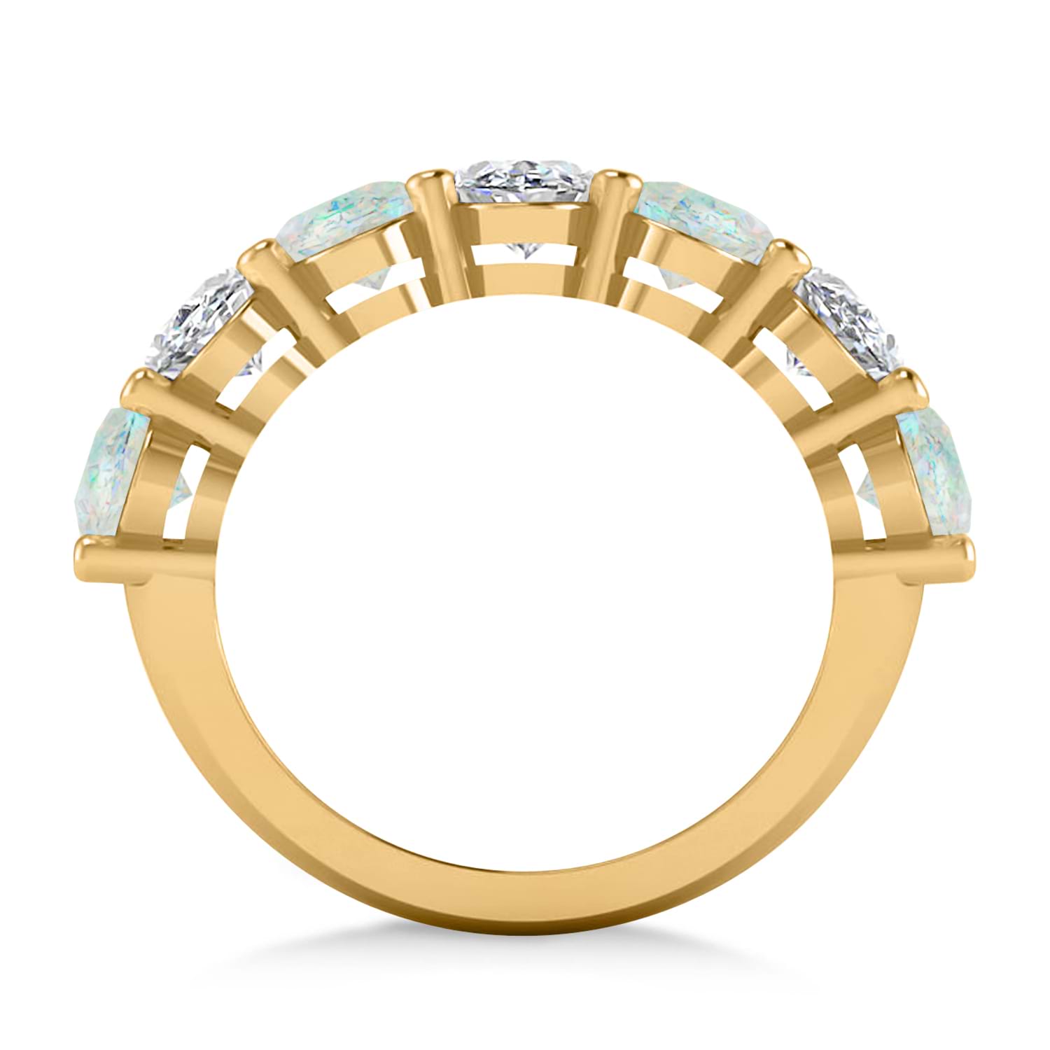 Oval Diamond & Opal Seven Stone Ring 14k Yellow Gold (4.88ct)