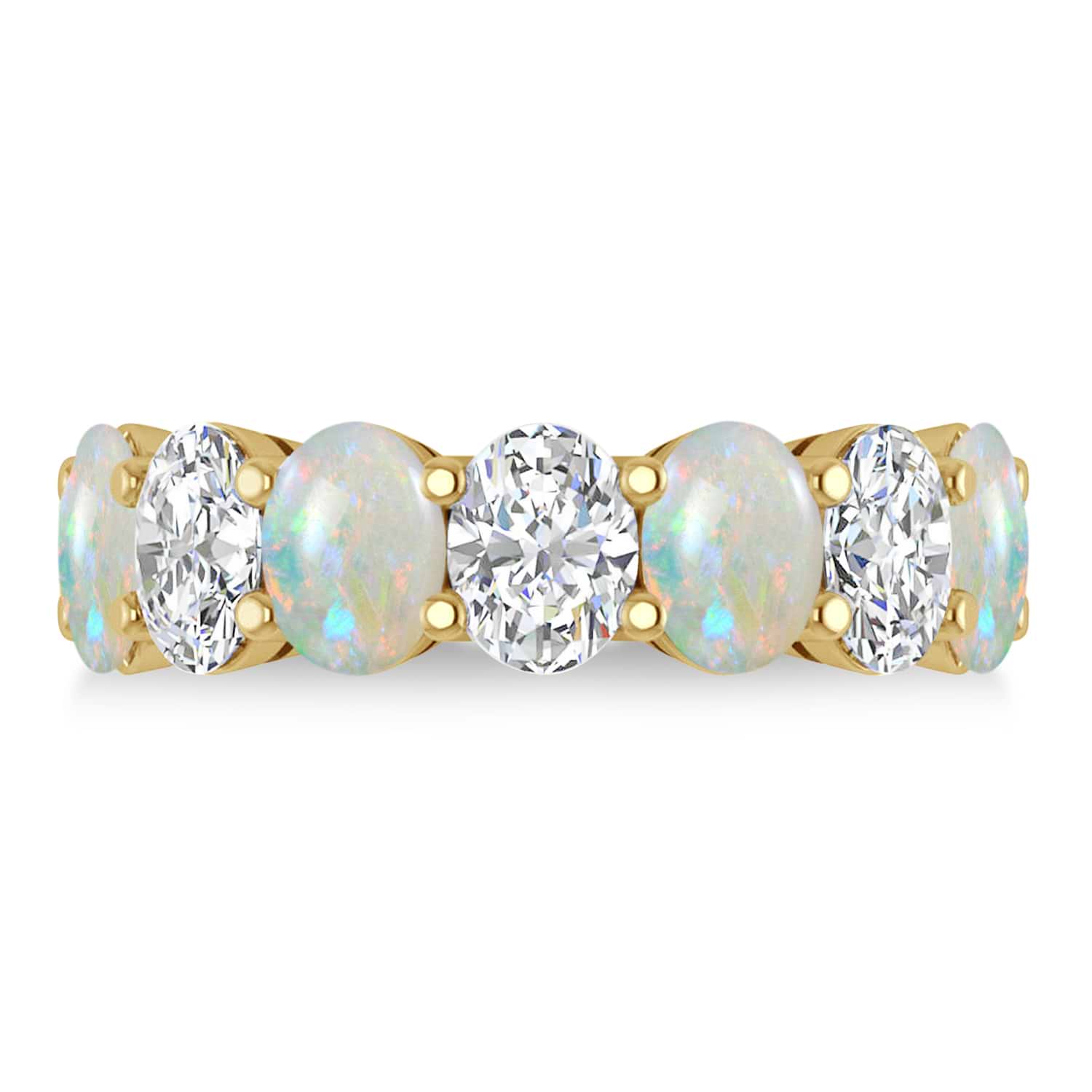 Oval Diamond & Opal Seven Stone Ring 14k Yellow Gold (4.88ct)