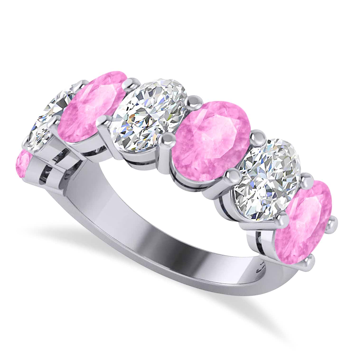 Oval Diamond & Pink Sapphire Seven Stone Ring 14k White Gold (7.00ct)