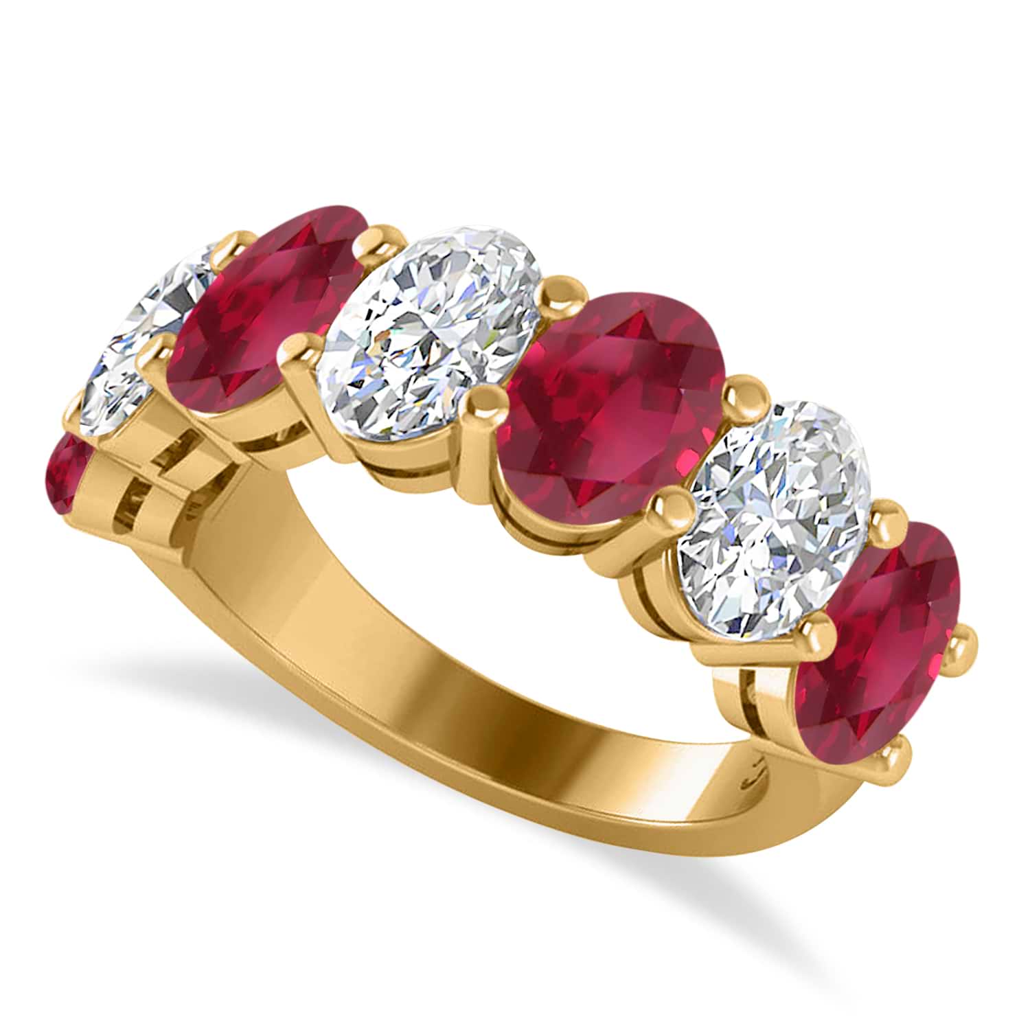 Oval Diamond & Ruby Seven Stone Ring 14k Yellow Gold (7.00ct)