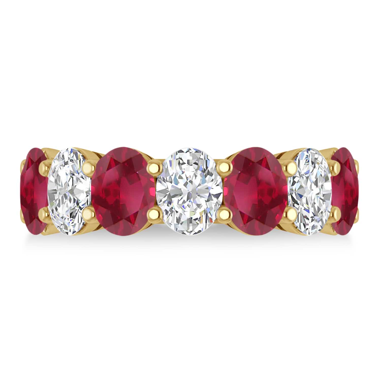 Oval Diamond & Ruby Seven Stone Ring 14k Yellow Gold (7.00ct)