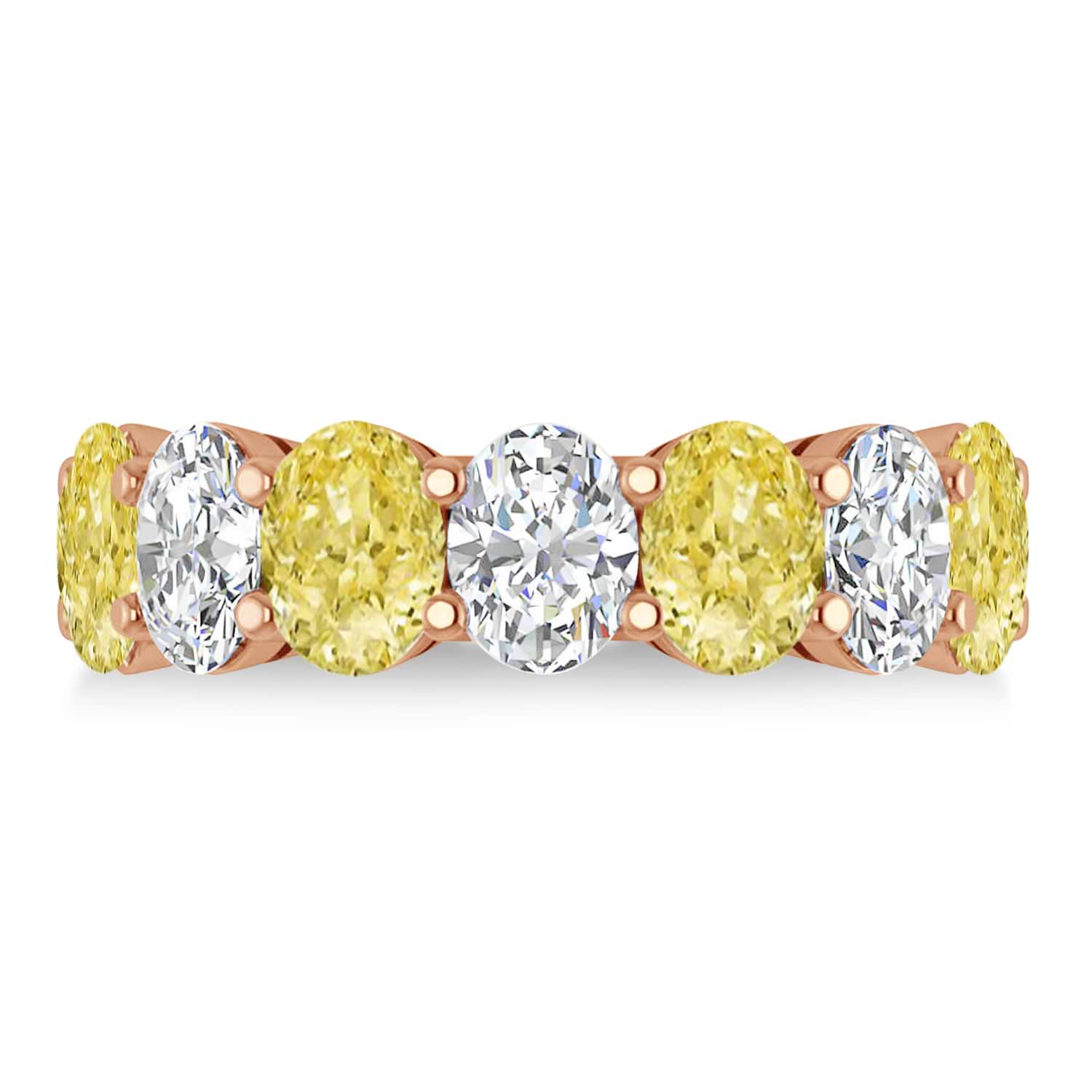 Oval Yellow & White Diamond Seven Stone Ring 14k Rose Gold (7.00ct)