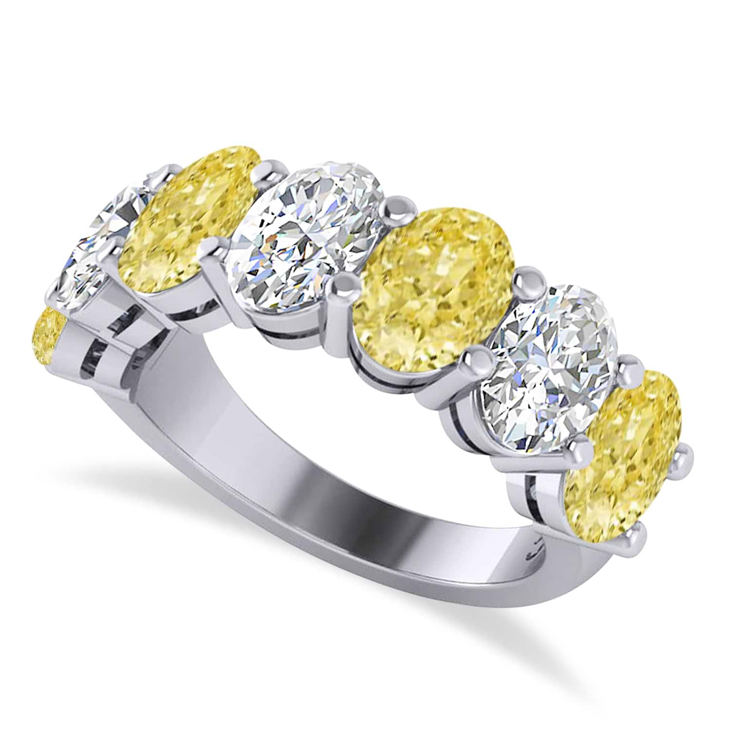 Oval Yellow & White Diamond Seven Stone Ring 14k White Gold (7.00ct)