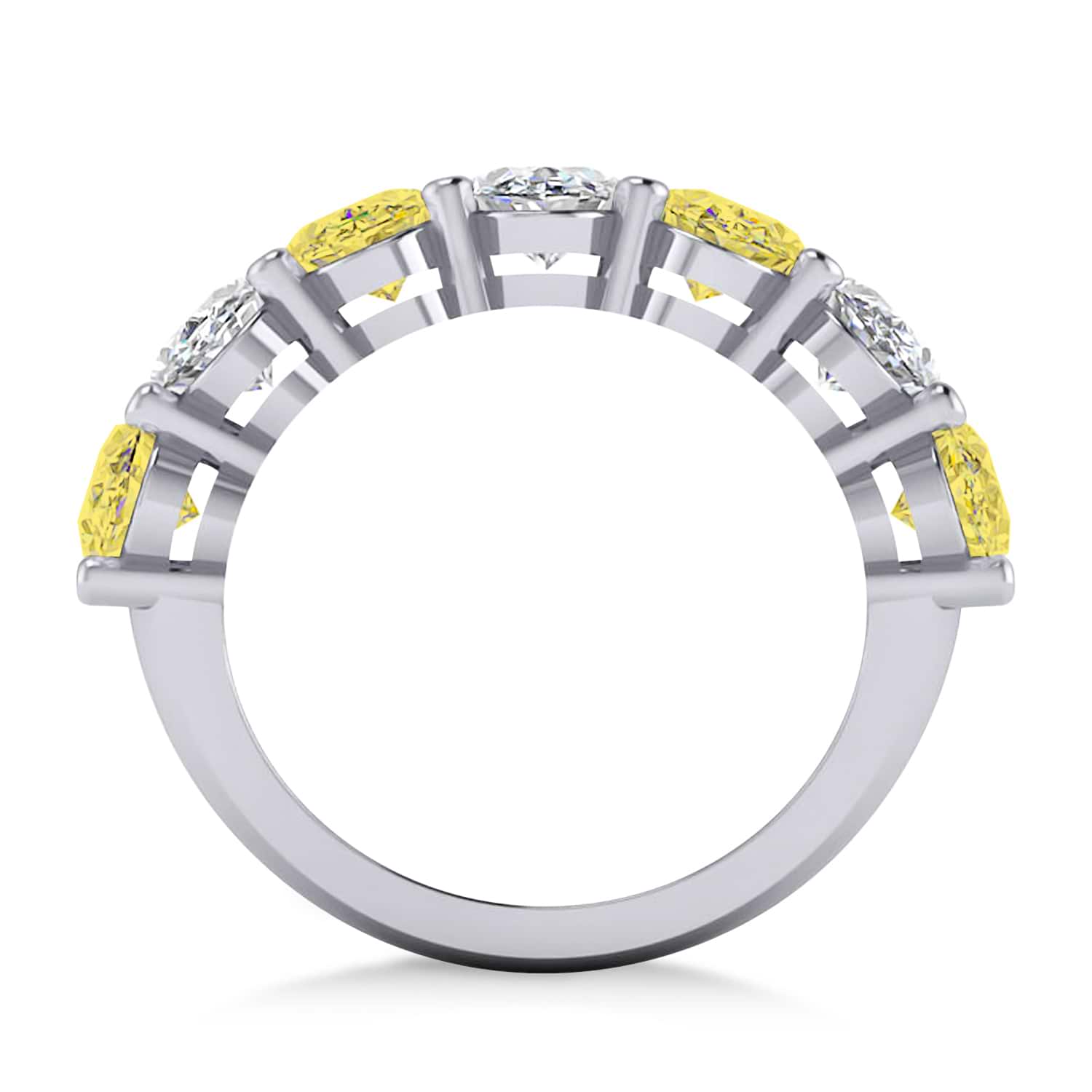 Oval Yellow & White Diamond Seven Stone Ring 14k White Gold (7.00ct)