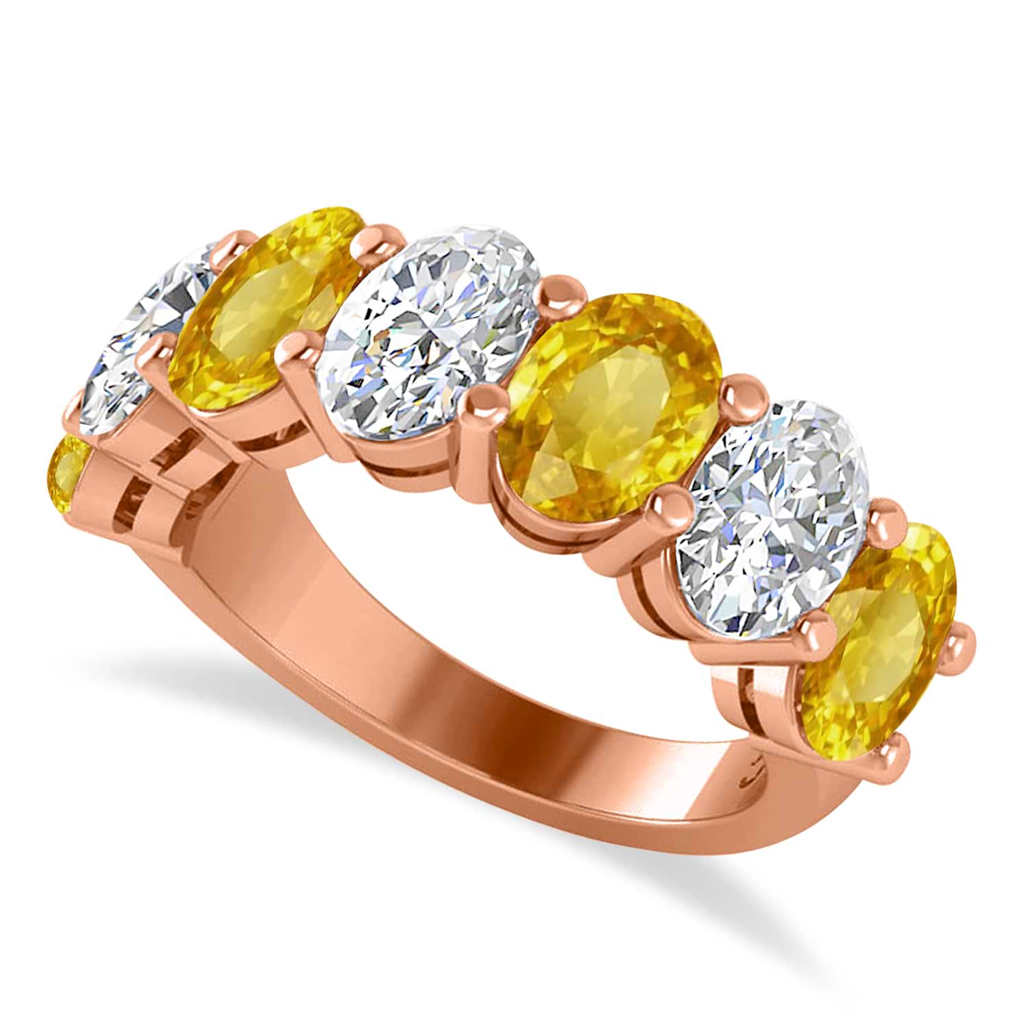 Oval Diamond & Yellow Sapphire Seven Stone Ring 14k Rose Gold (7.00ct)