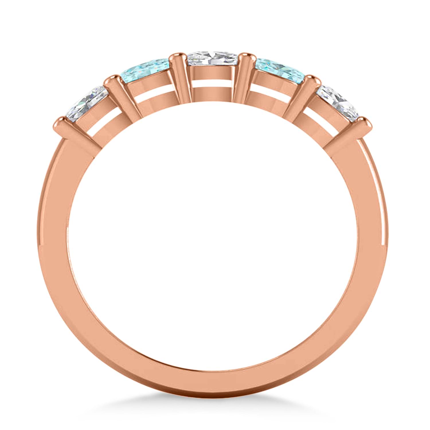 Oval Diamond & Aquamarine Five Stone Ring 14k Rose Gold (1.00ct)