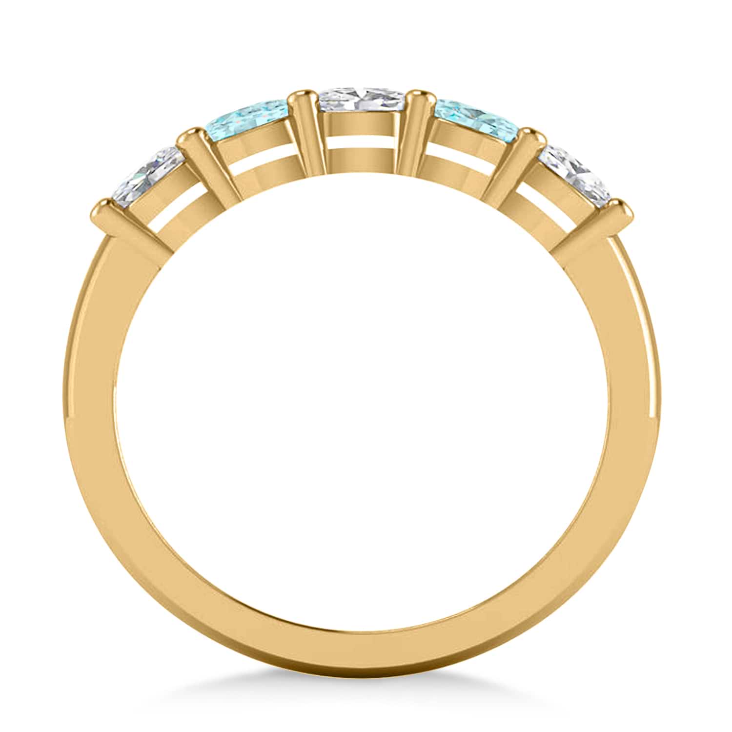 Oval Diamond & Aquamarine Five Stone Ring 14k Yellow Gold (1.00ct)