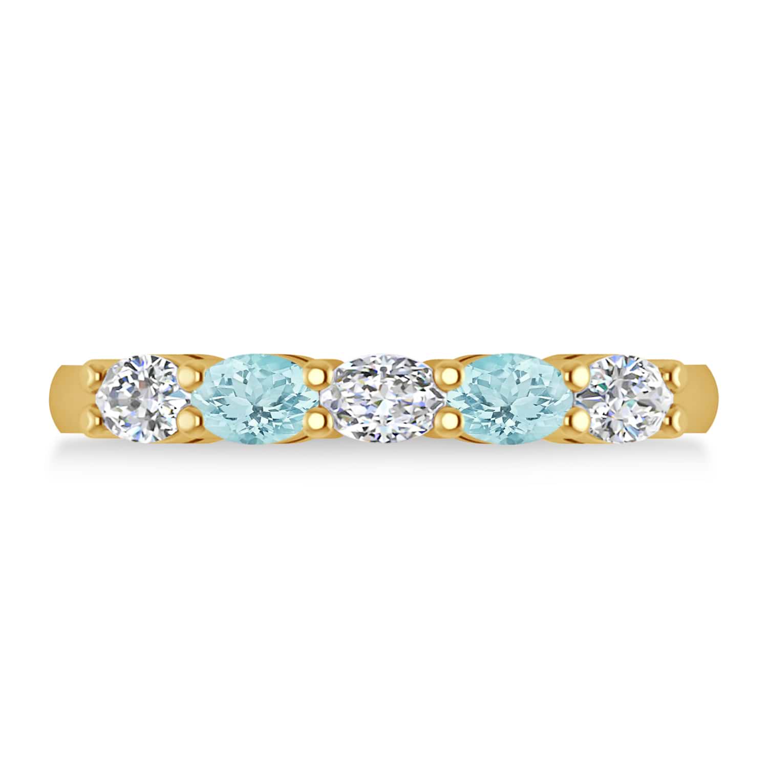Oval Diamond & Aquamarine Five Stone Ring 14k Yellow Gold (1.00ct)