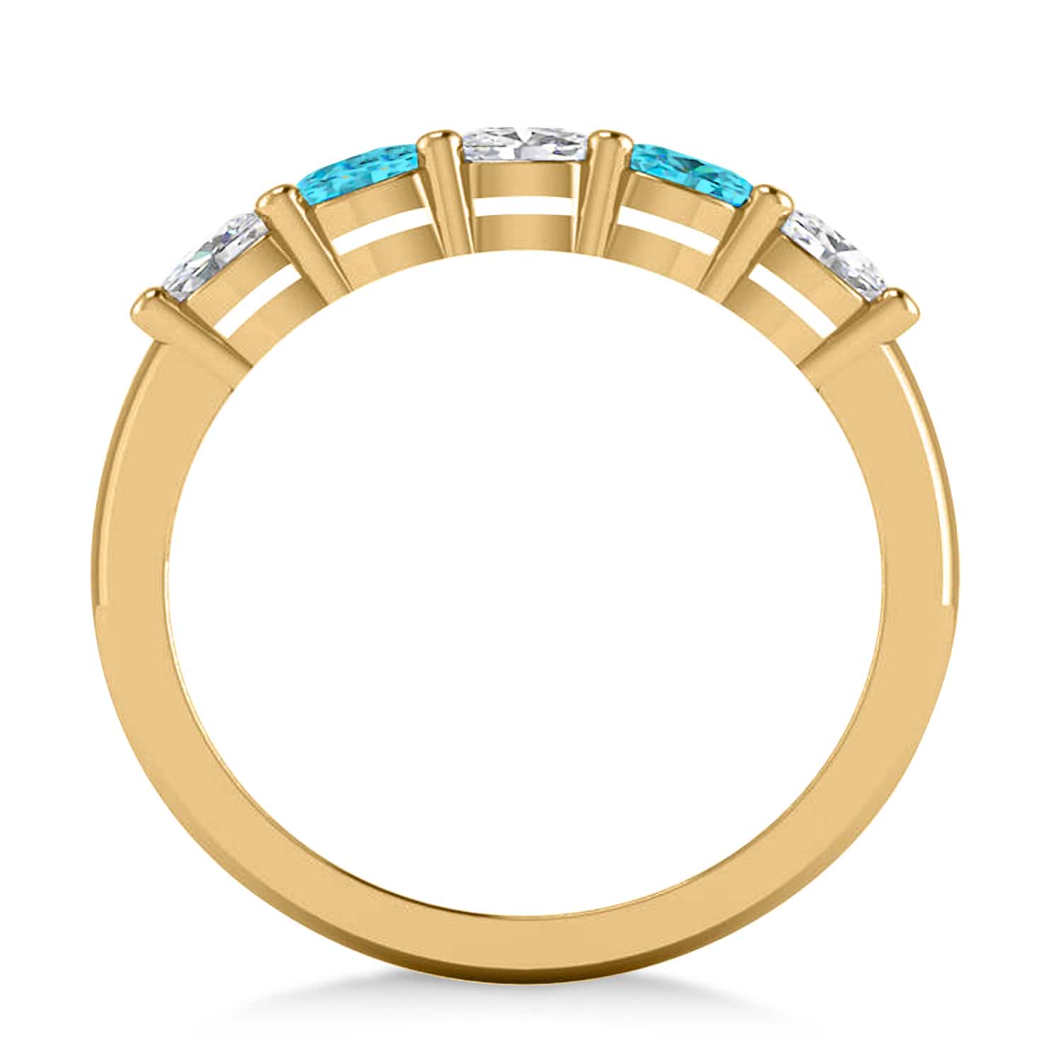 Oval Blue & White Diamond Five Stone Ring 14k Yellow Gold (1.00ct)