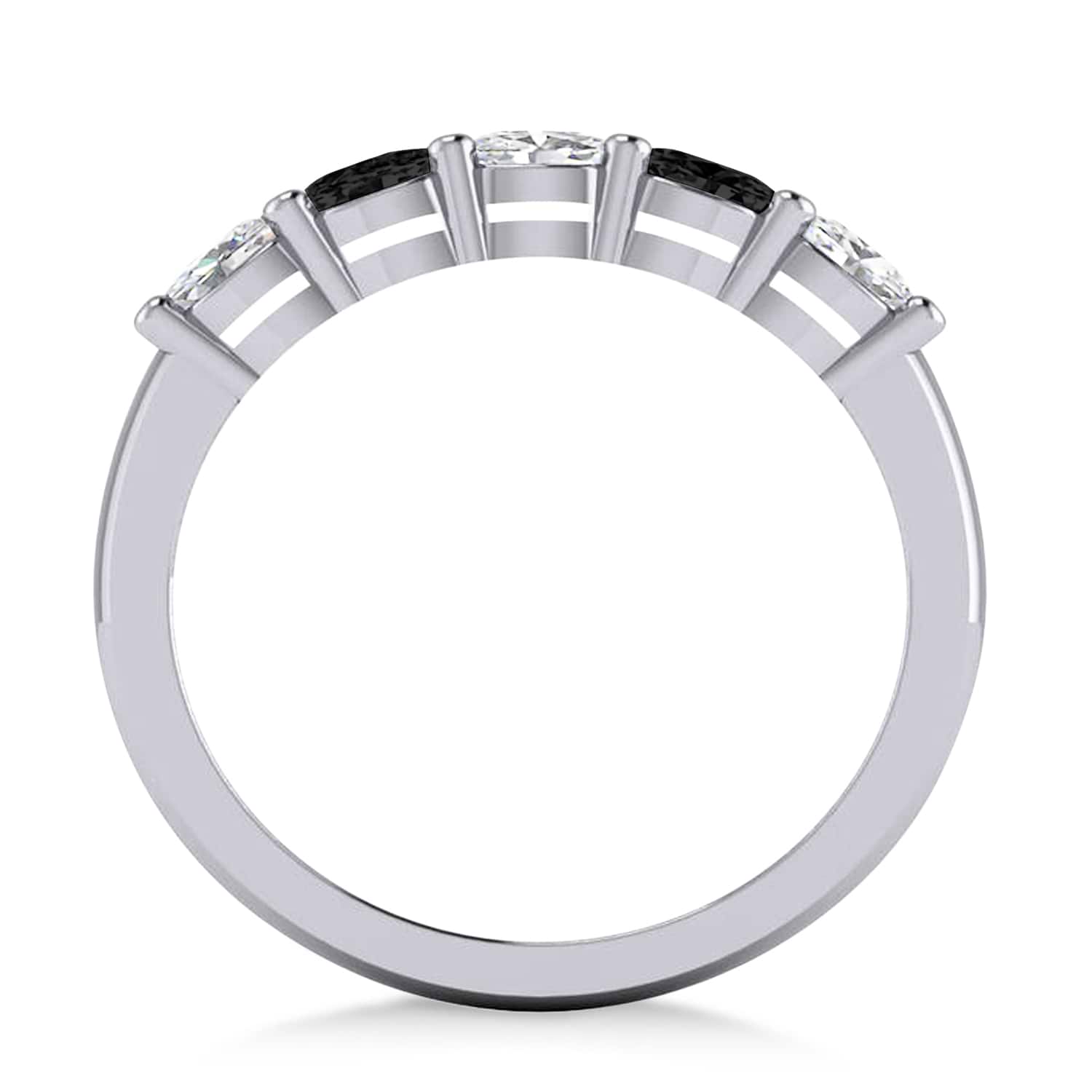 Oval Black & White Diamond Five Stone Ring 14k White Gold (1.00ct)