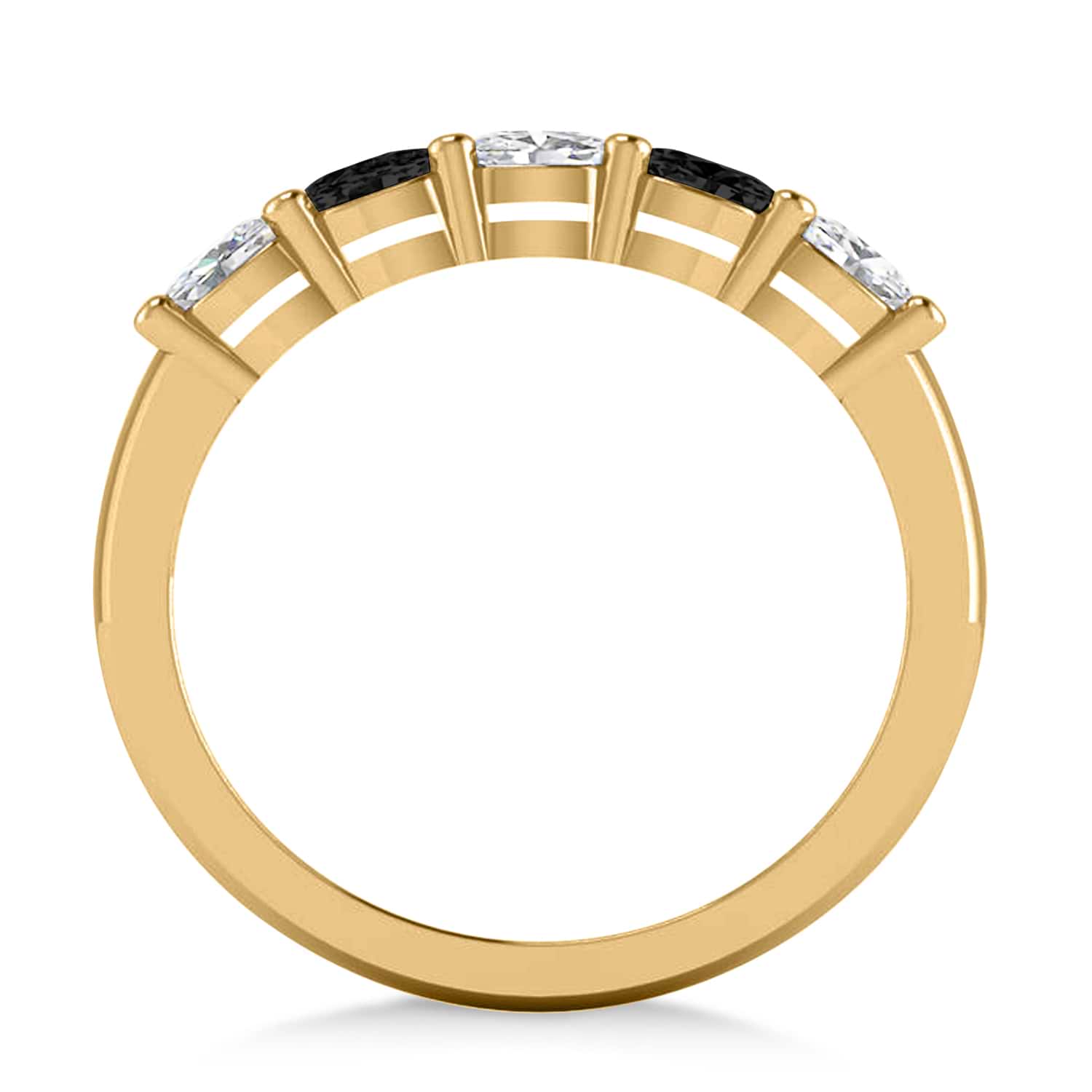 Oval Black & White Diamond Five Stone Ring 14k Yellow Gold (1.00ct)