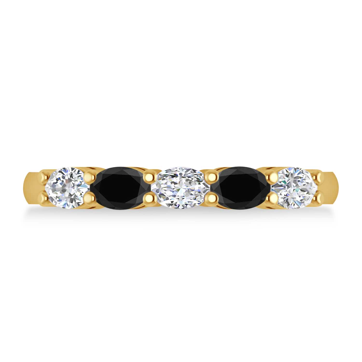 Oval Black & White Diamond Five Stone Ring 14k Yellow Gold (1.00ct)