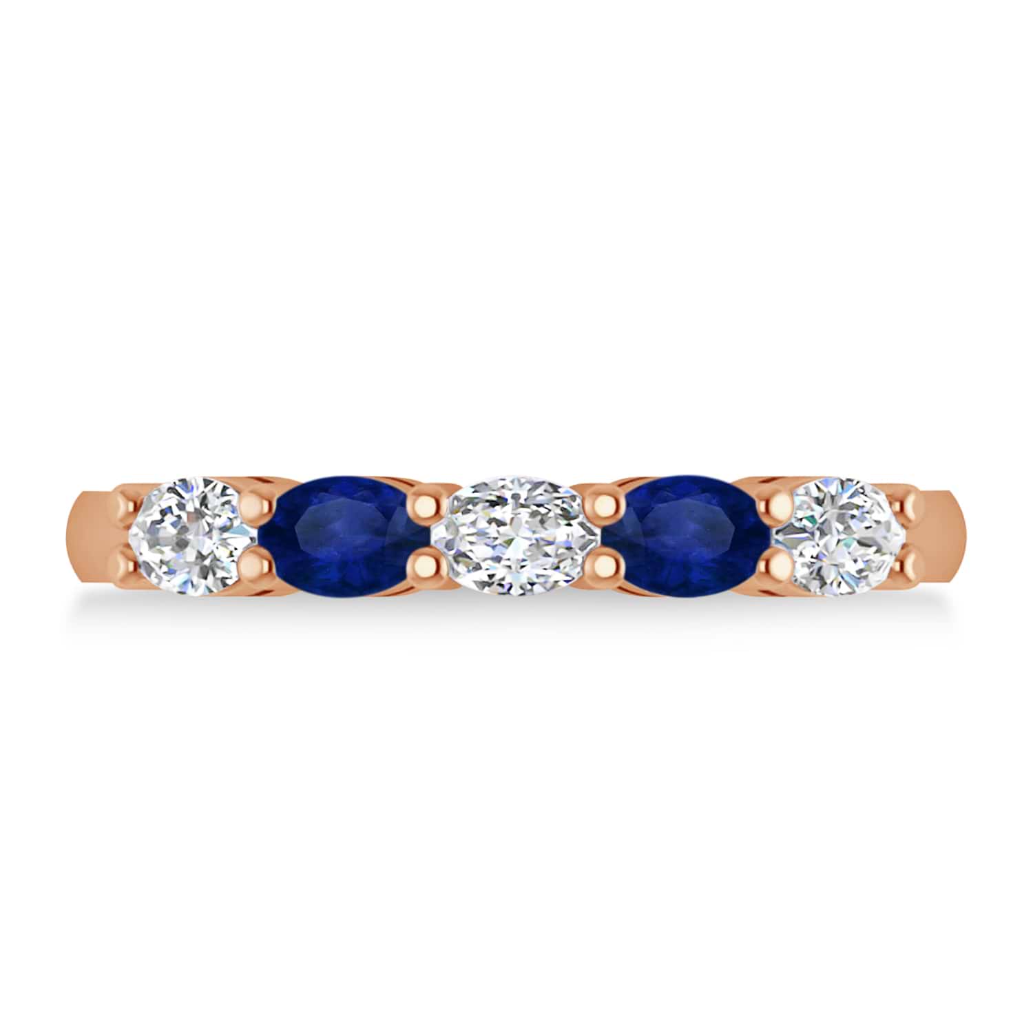 Oval Diamond & Blue Sapphire Five Stone Ring 14k Rose Gold (1.00ct)