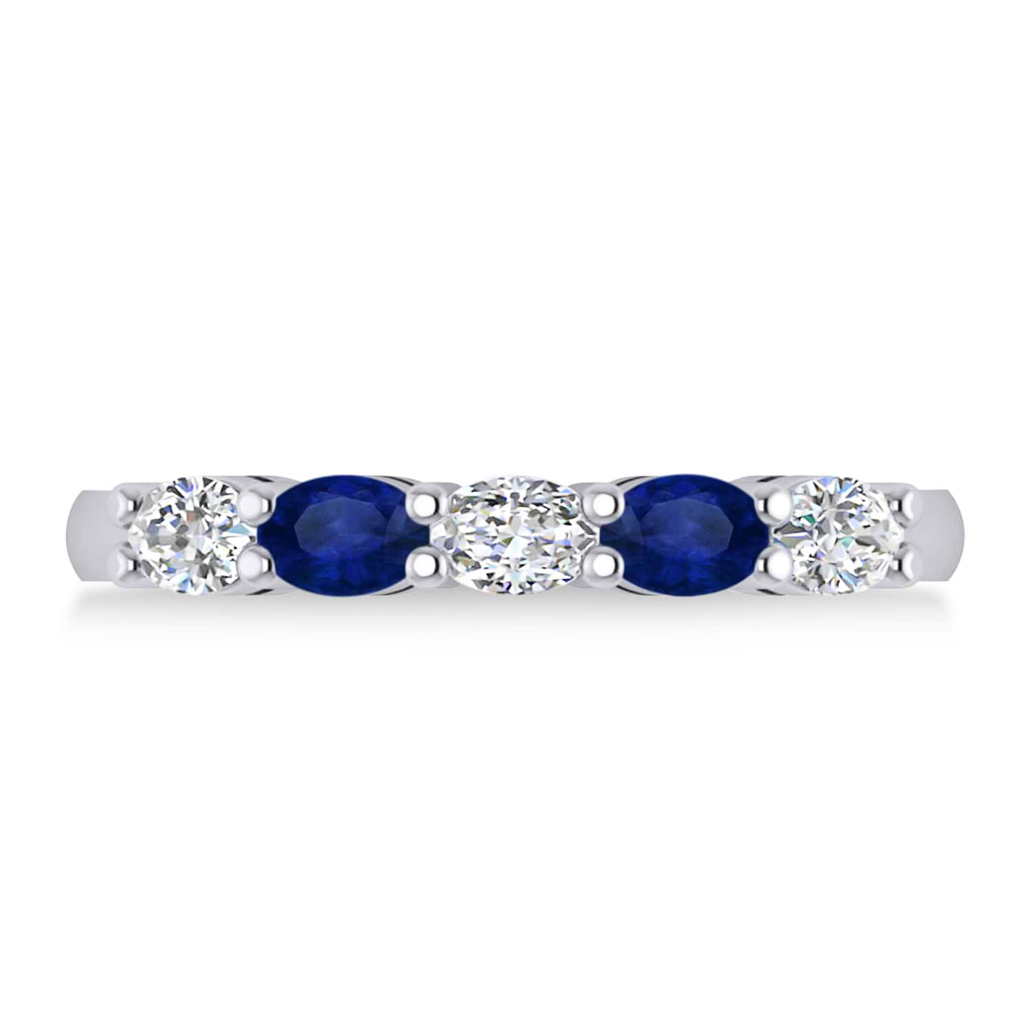 Oval Diamond & Blue Sapphire Five Stone Ring 14k White Gold (1.00ct)