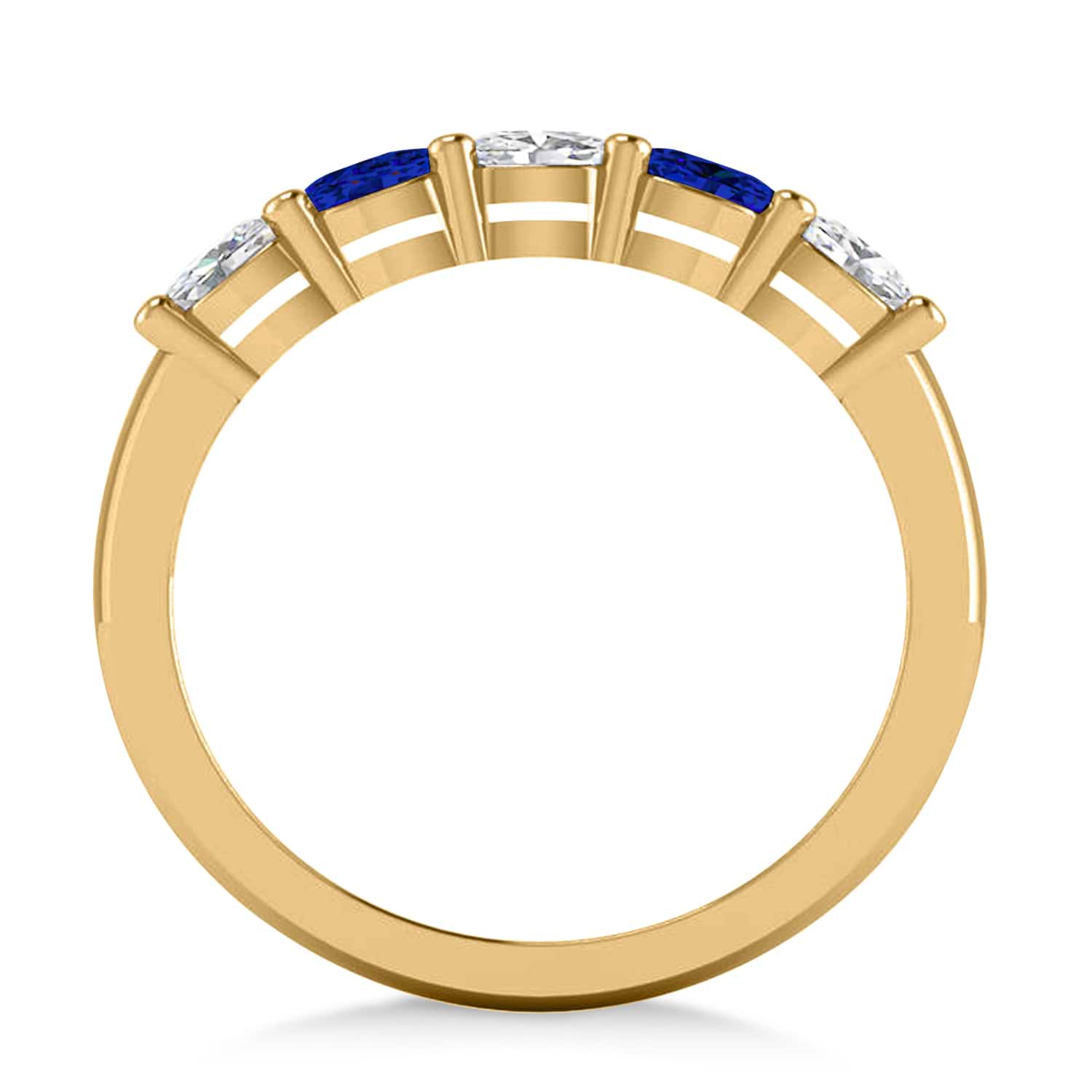 Oval Diamond & Blue Sapphire Five Stone Ring 14k Yellow Gold (1.00ct)