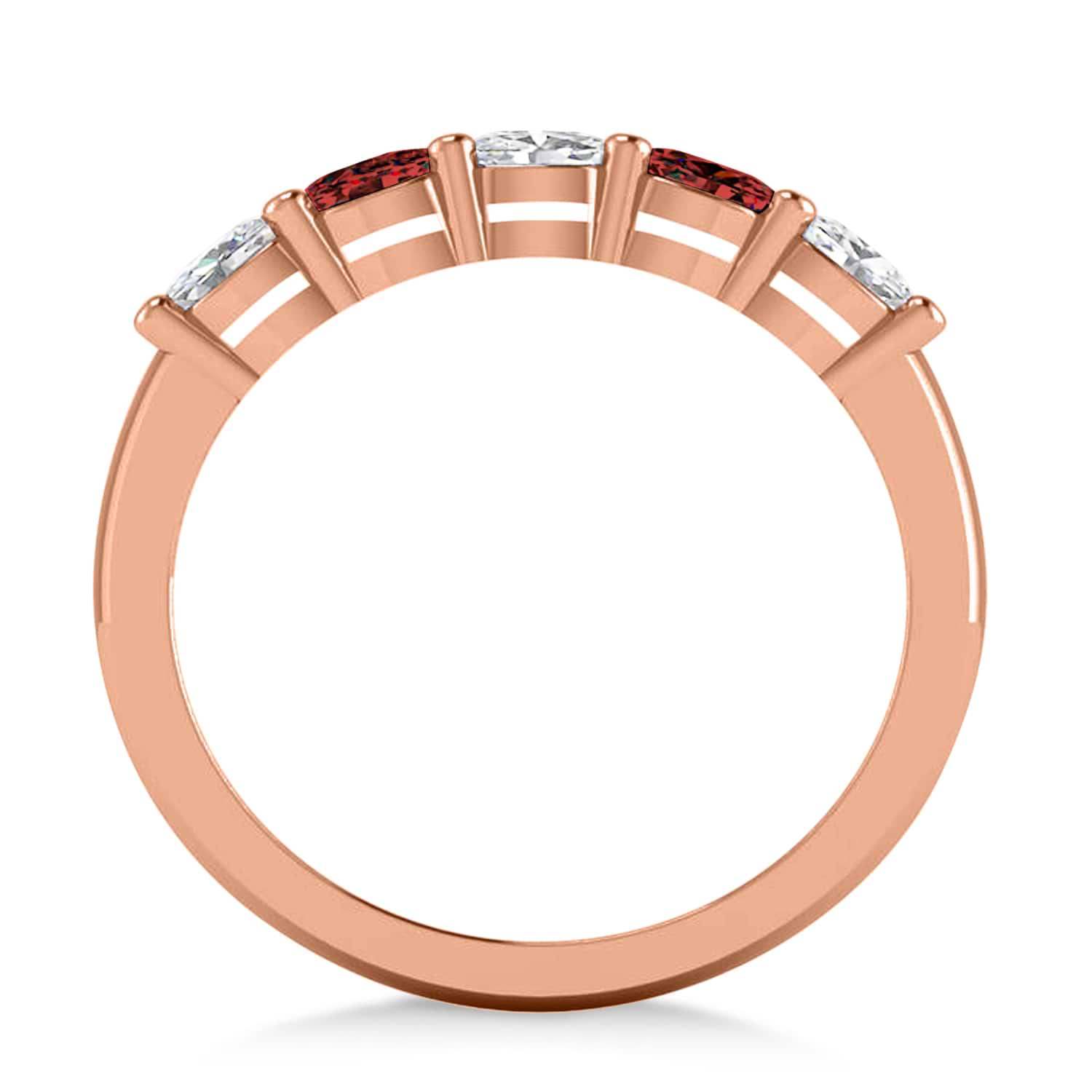 Oval Diamond & Garnet Five Stone Ring 14k Rose Gold (1.00ct)
