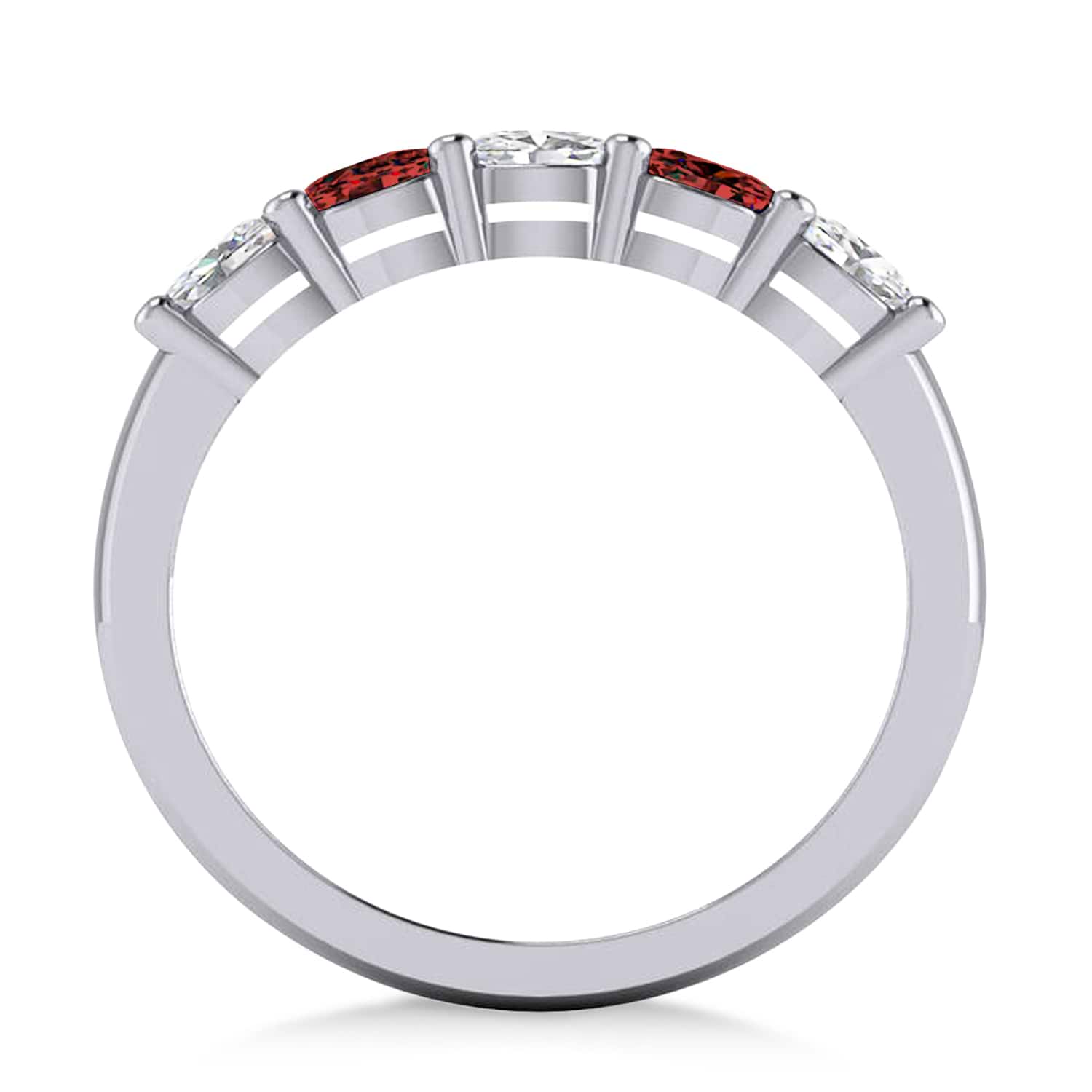 Oval Diamond & Garnet Five Stone Ring 14k White Gold (1.00ct)