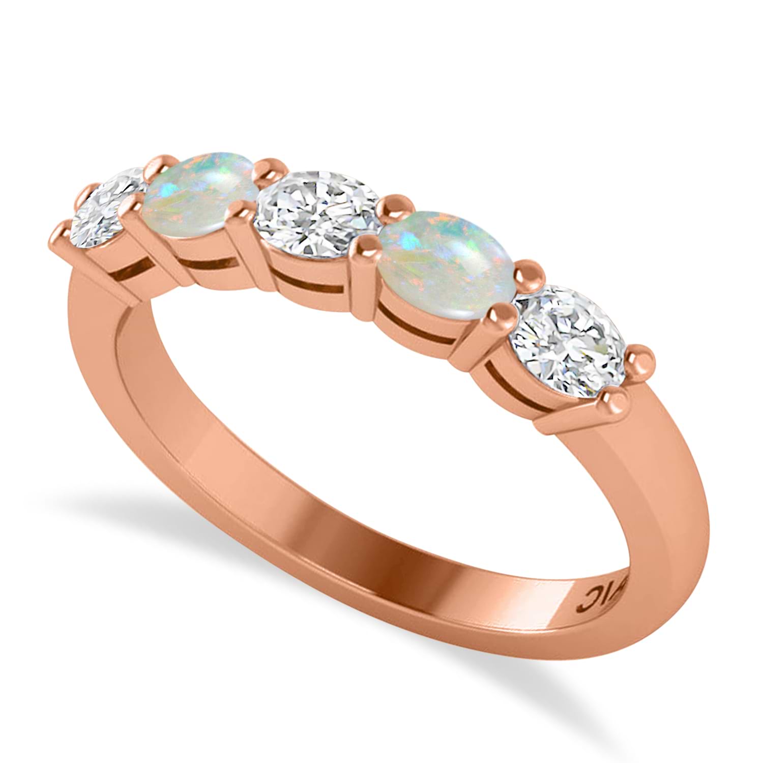 Oval Diamond & Opal Five Stone Ring 14k Rose Gold (1.00ct)