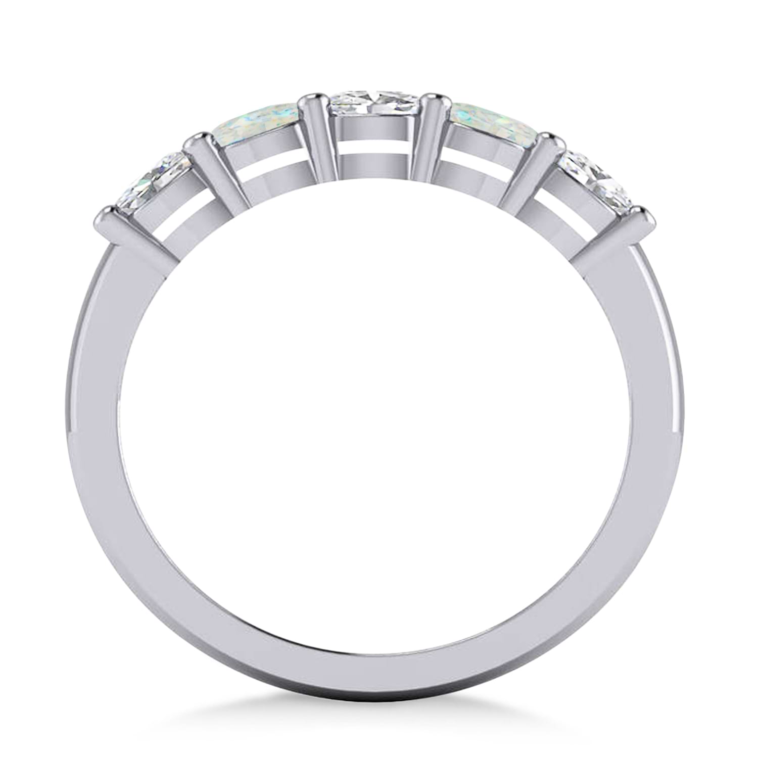 Oval Diamond & Opal Five Stone Ring 14k White Gold (1.00ct)