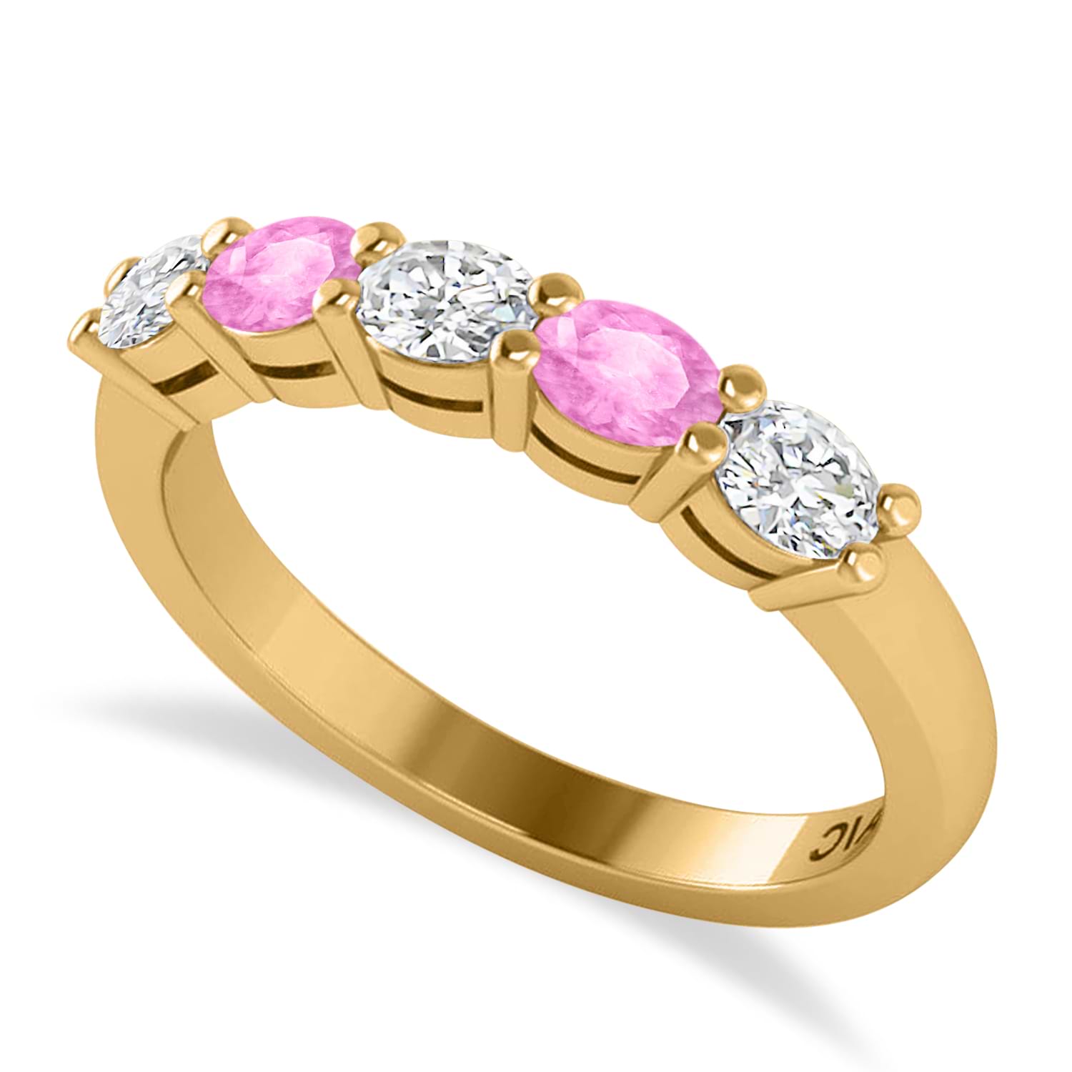Oval Diamond & Pink Sapphire Five Stone Ring 14k Yellow Gold (1.00ct)