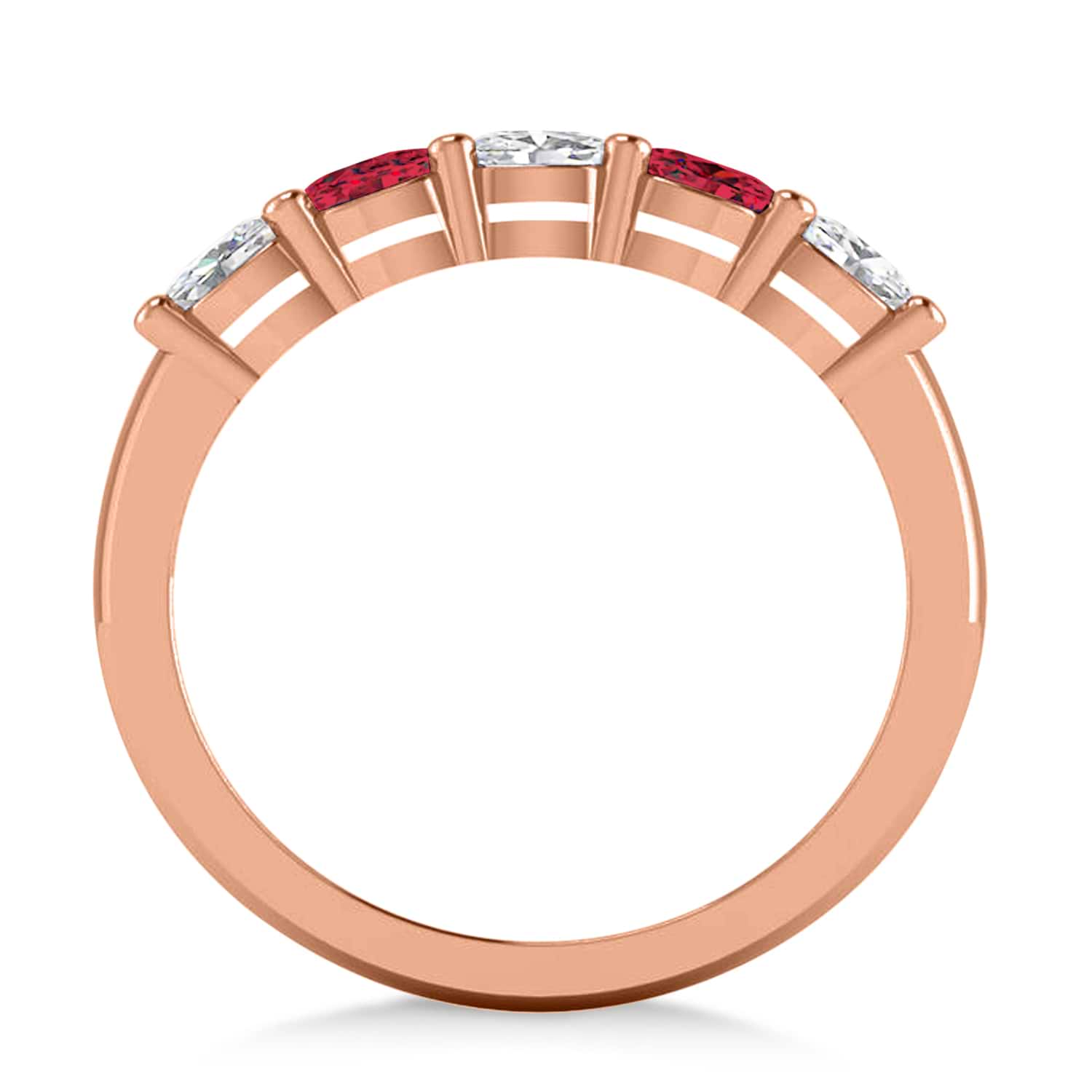Oval Diamond & Ruby Five Stone Ring 14k Rose Gold (1.00ct)
