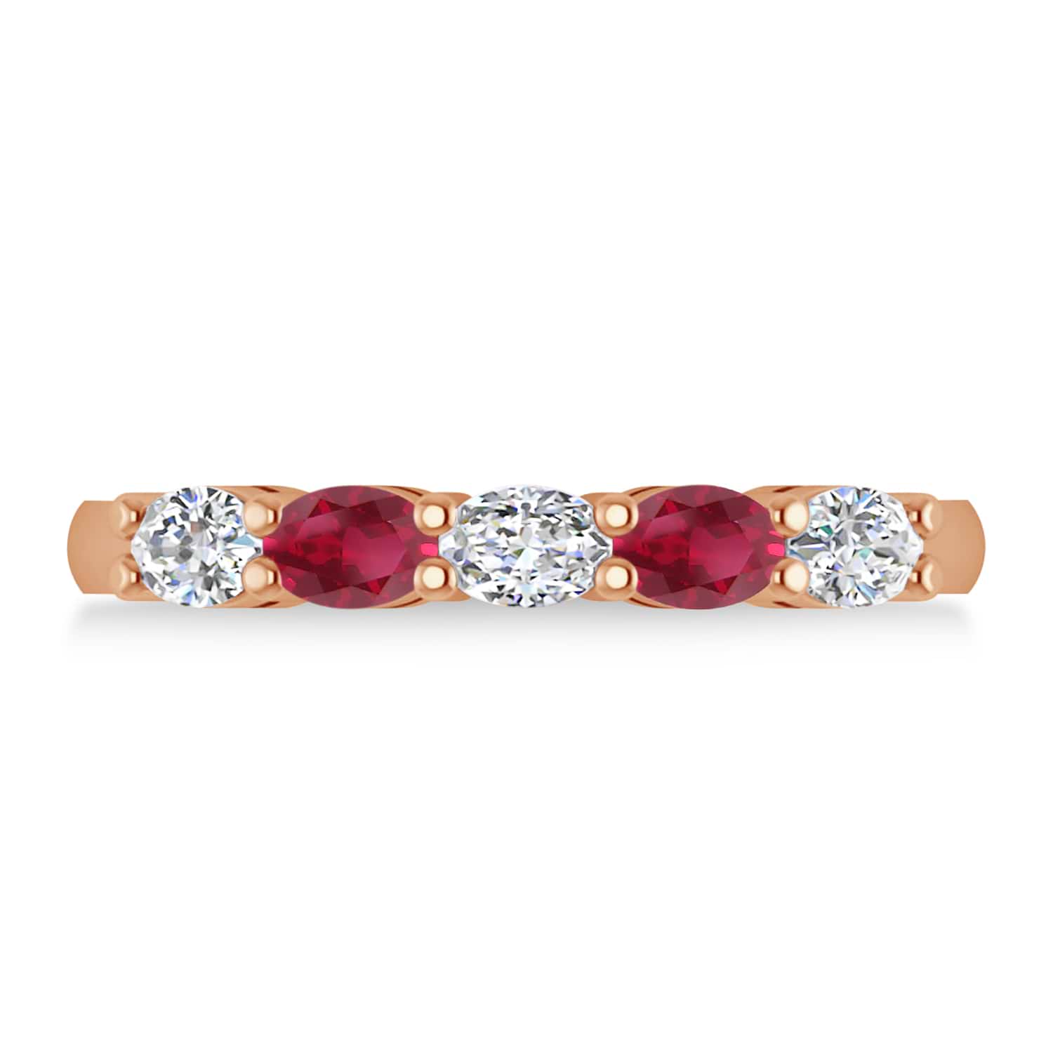 Oval Diamond & Ruby Five Stone Ring 14k Rose Gold (1.00ct)
