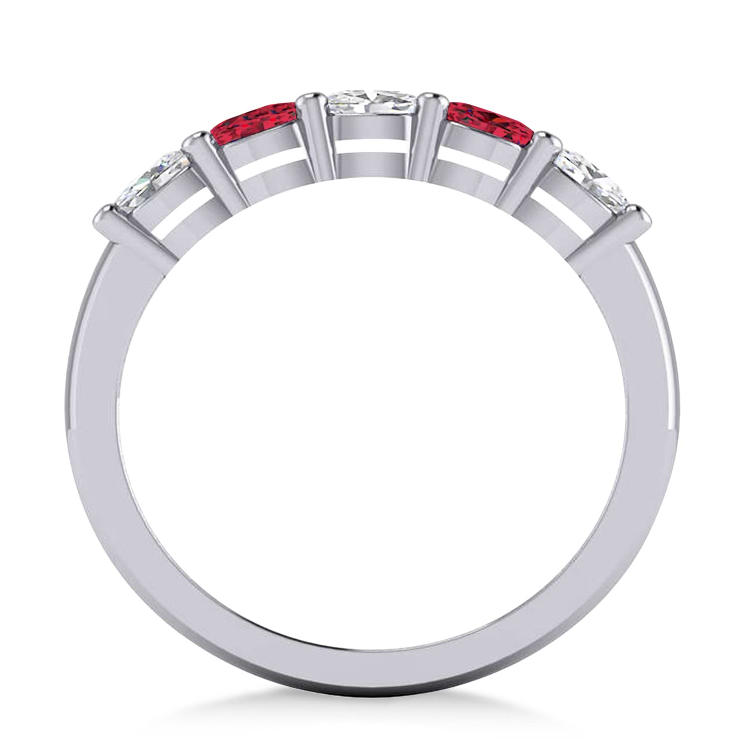 Oval Diamond & Ruby Five Stone Ring 14k White Gold (1.00ct)