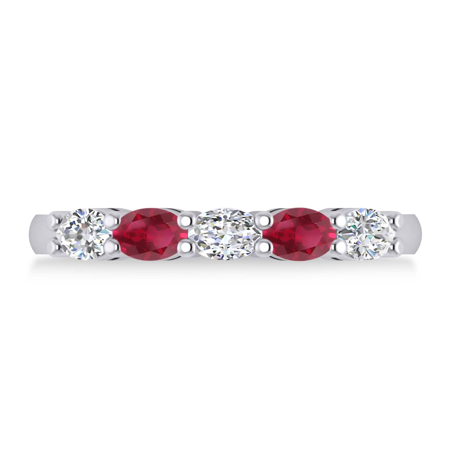 Oval Diamond & Ruby Five Stone Ring 14k White Gold (1.00ct)