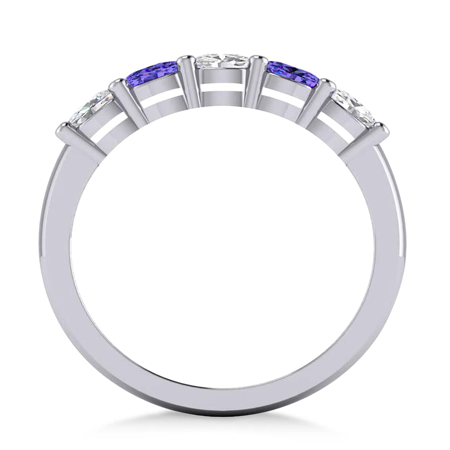 Oval Diamond & Tanzanite Five Stone Ring 14k White Gold (1.00ct)