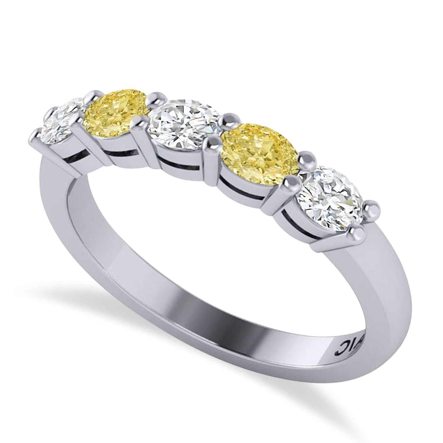 Oval Yellow & White Diamond Five Stone Ring 14k White Gold (1.00ct)