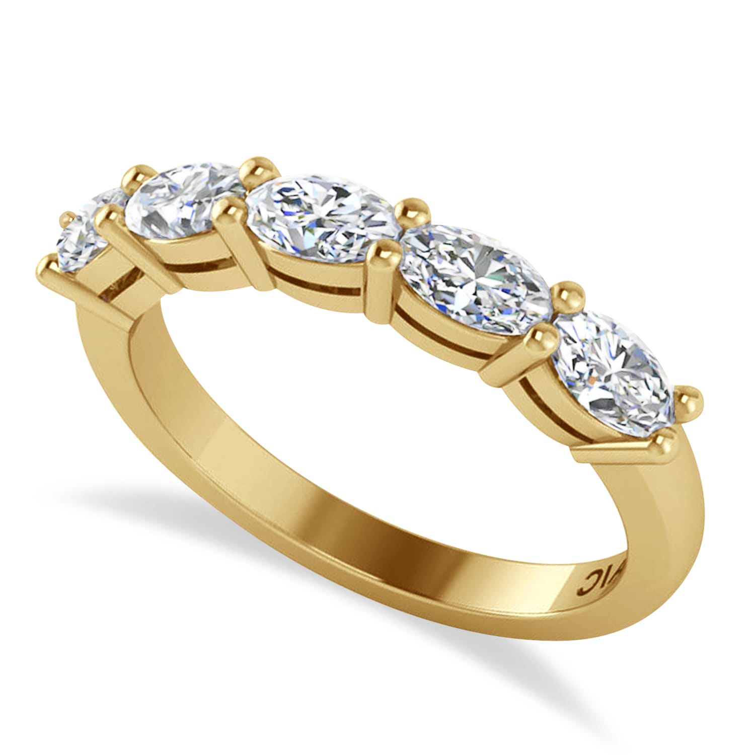 Oval Diamond Five Stone Wedding Band 14k Yellow Gold (1.25ct)
