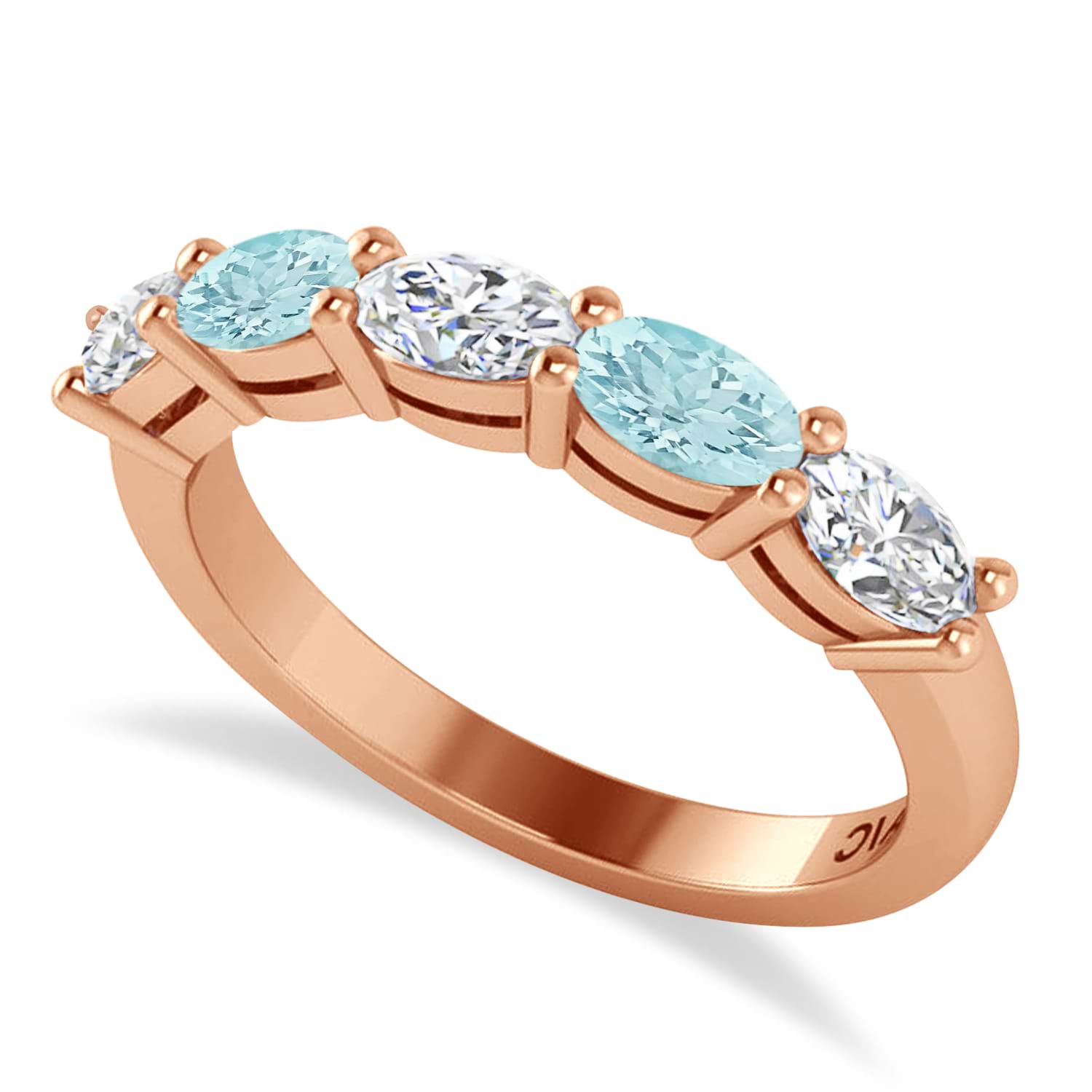 Oval Diamond & Aquamarine Five Stone Ring 14k Rose Gold (1.25ct)