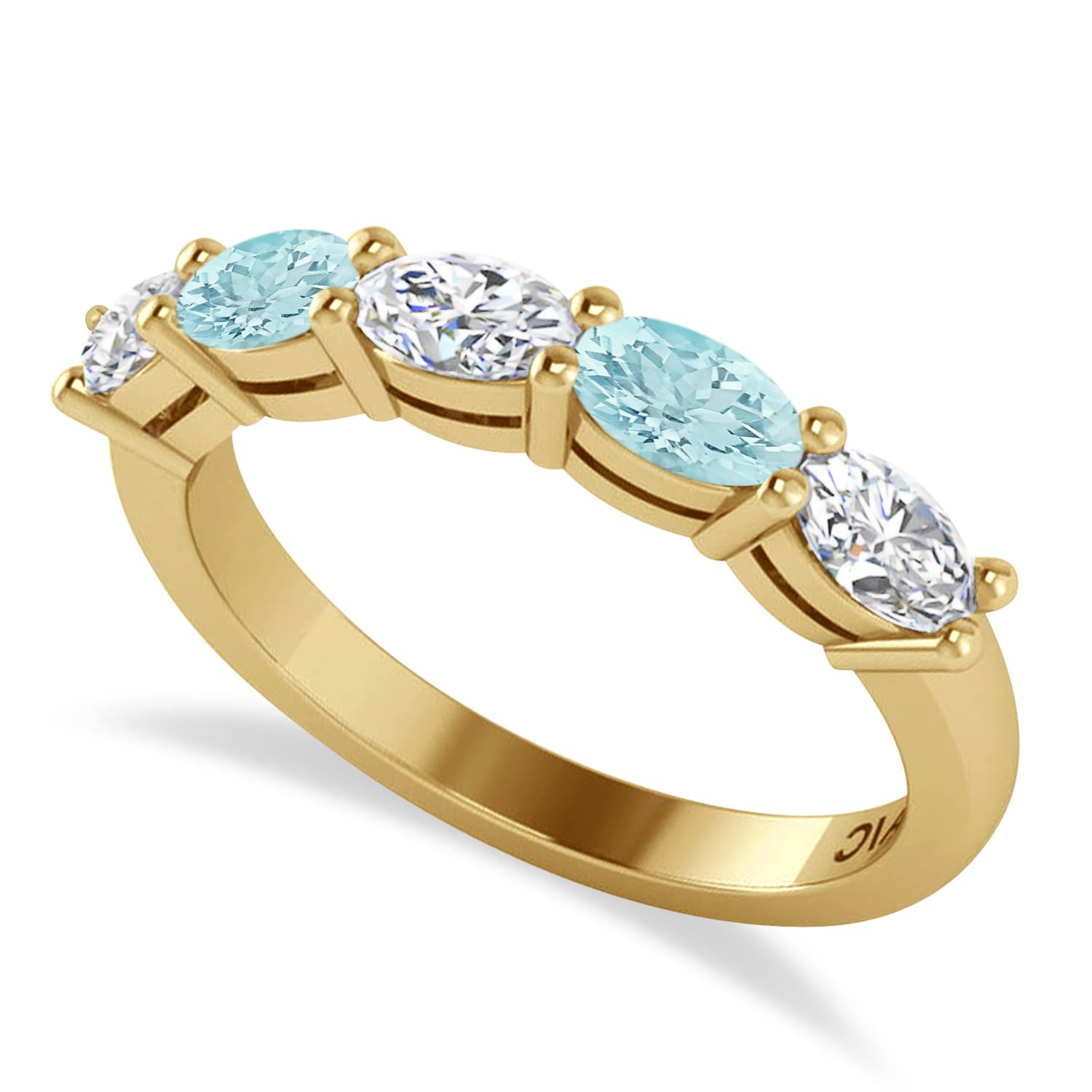 Oval Diamond & Aquamarine Five Stone Ring 14k Yellow Gold (1.25ct)