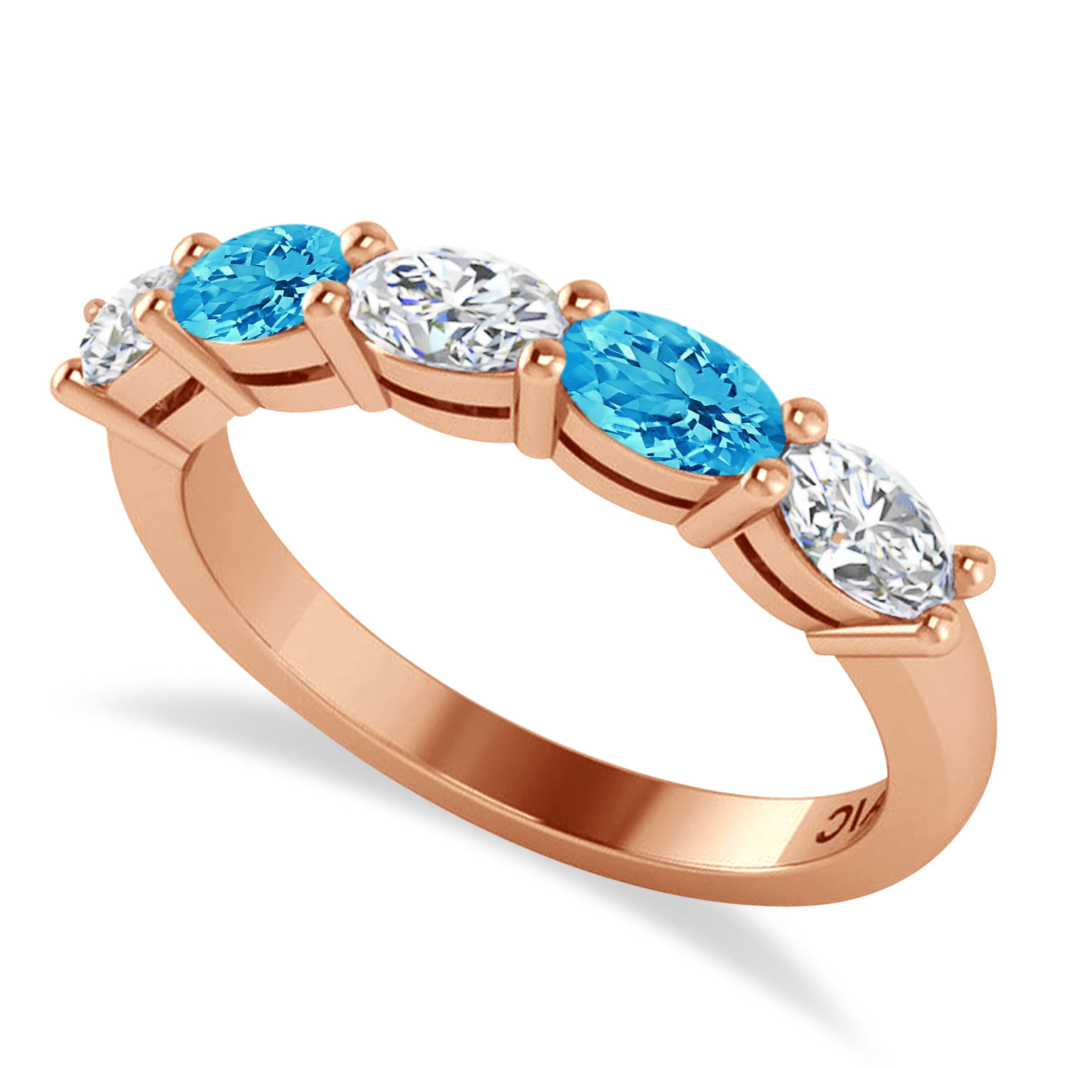 Oval Diamond & Blue Topaz Five Stone Ring 14k Rose Gold (1.25ct)