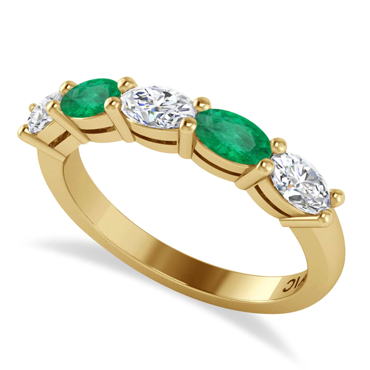 Oval Diamond & Emerald Five Stone Ring 14k Yellow Gold (1.25ct)