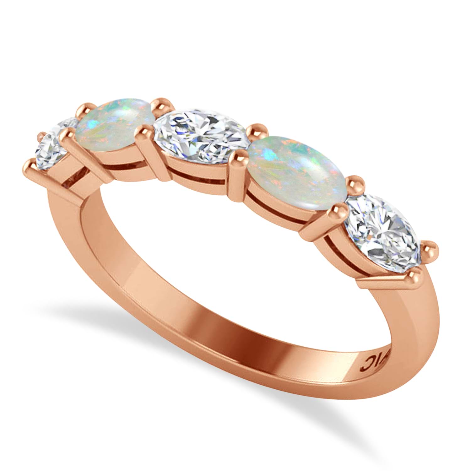 Oval Diamond & Opal Five Stone Ring 14k Rose Gold (1.25ct)