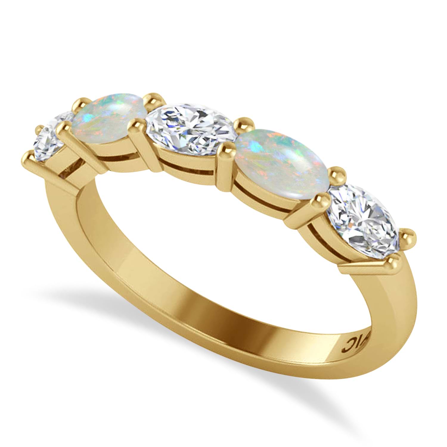Oval Diamond & Opal Five Stone Ring 14k Yellow Gold (1.25ct)