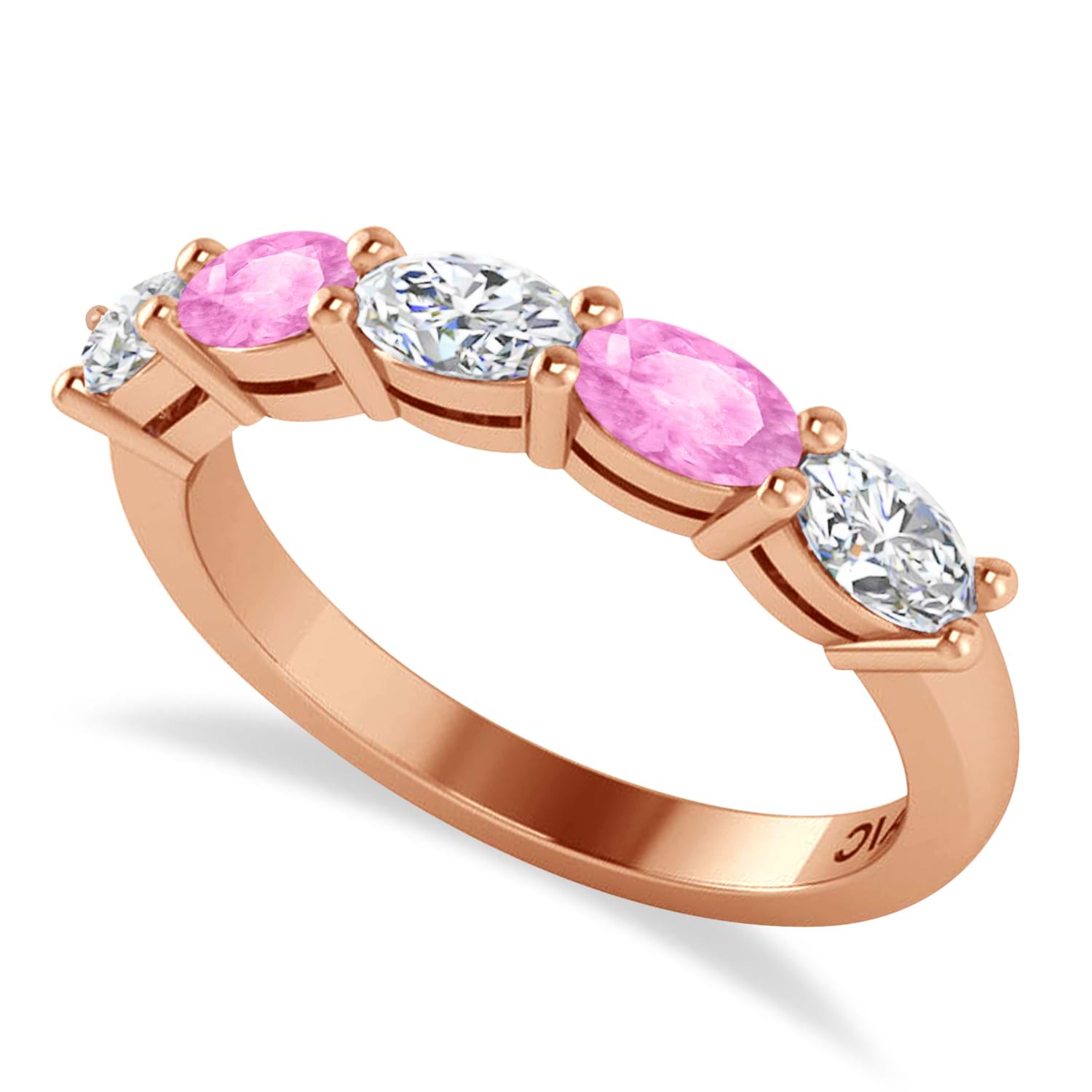 Oval Diamond & Pink Sapphire Five Stone Ring 14k Rose Gold (1.25ct)