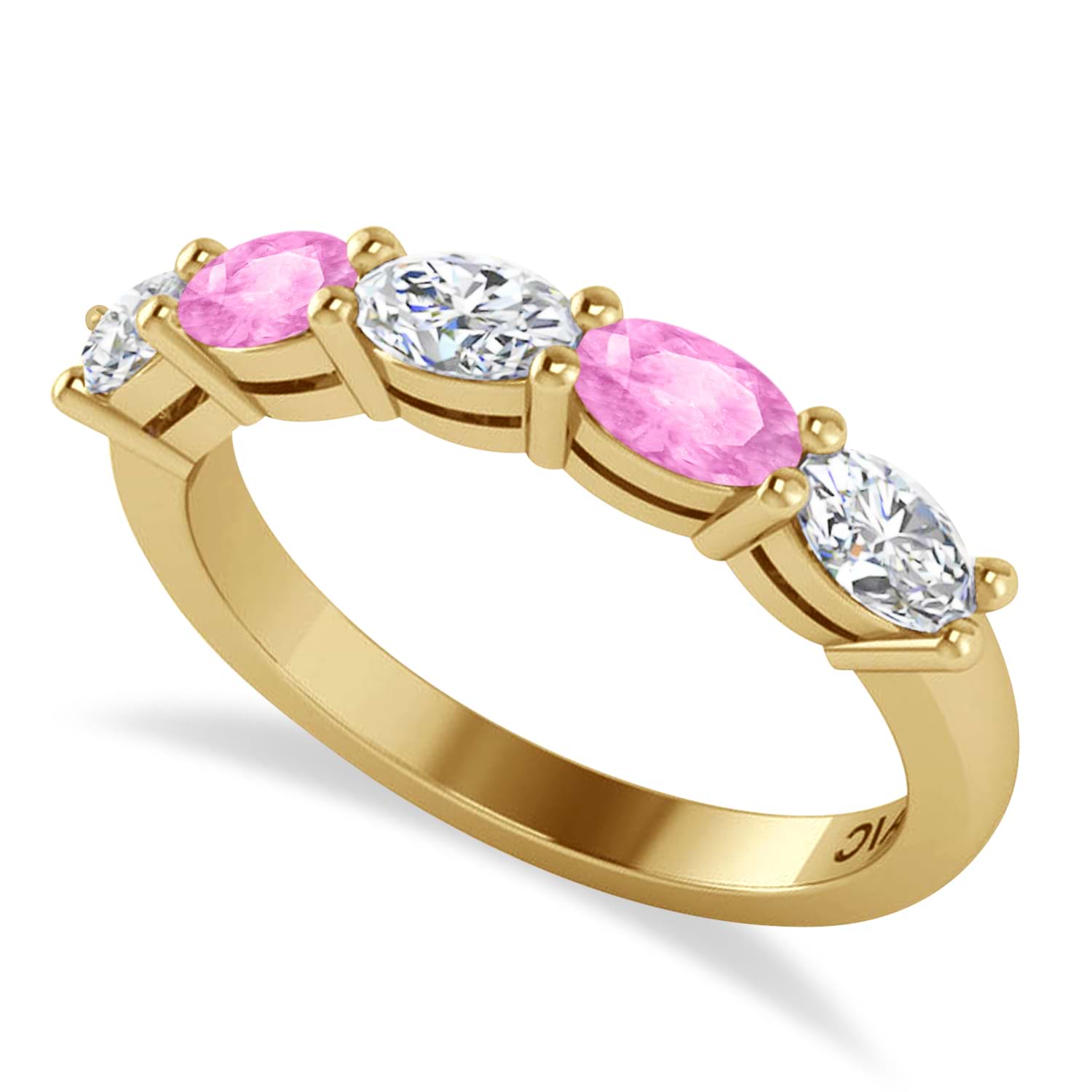 Oval Diamond & Pink Sapphire Five Stone Ring 14k Yellow Gold (1.25ct)