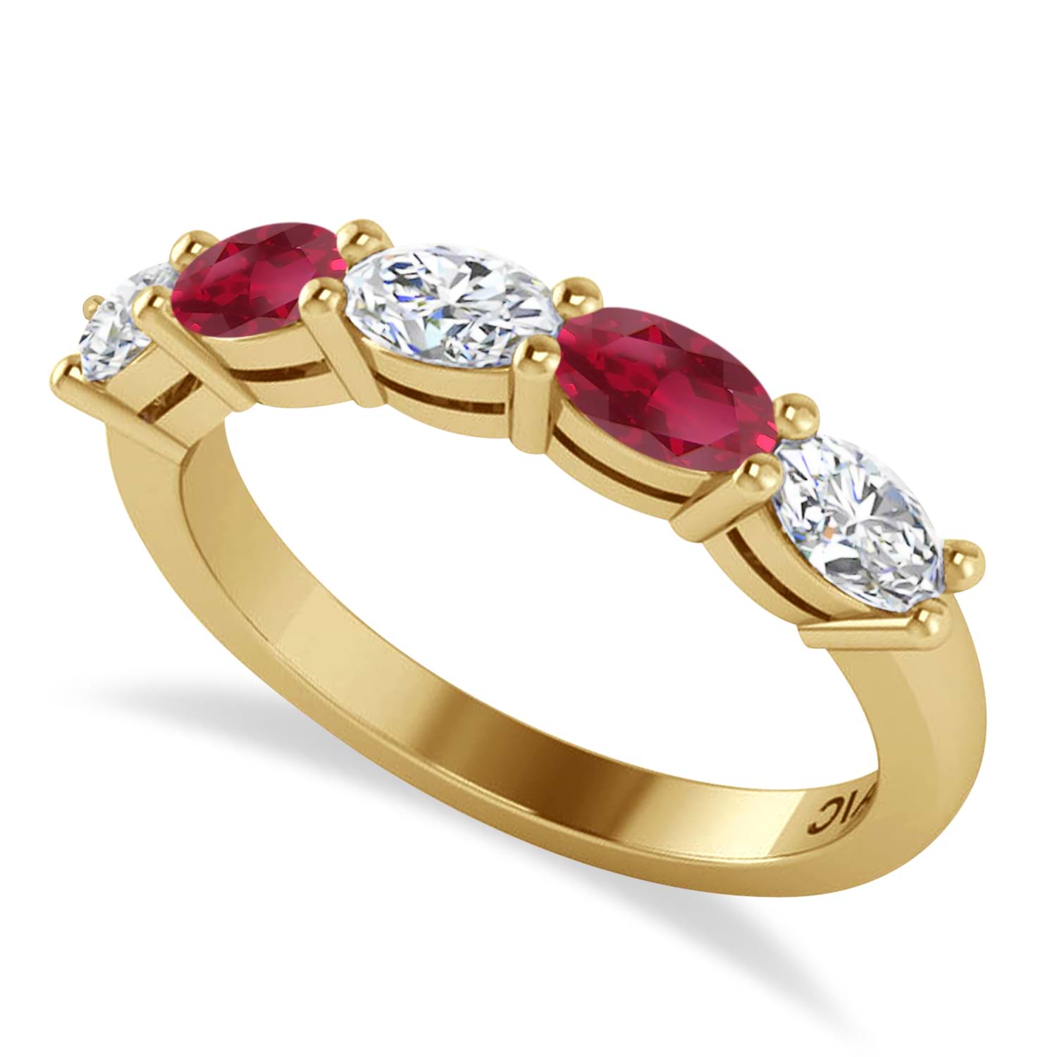 Oval Diamond & Ruby Five Stone Ring 14k Yellow Gold (1.25ct)