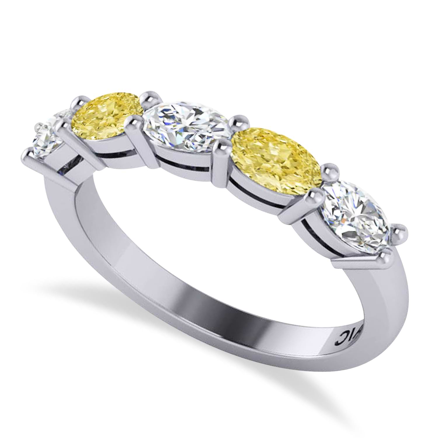 Oval Yellow & White Diamond Five Stone Ring 14k White Gold (1.25ct)